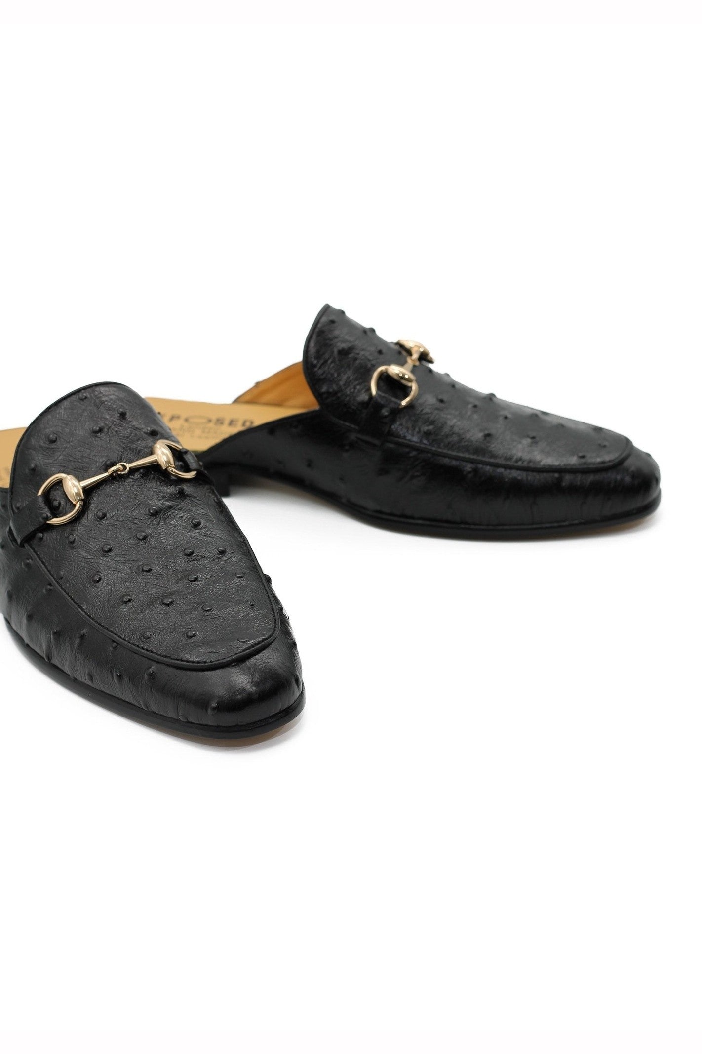 BLACK LEATHER SNAFFLE BIT SLIPPERS
