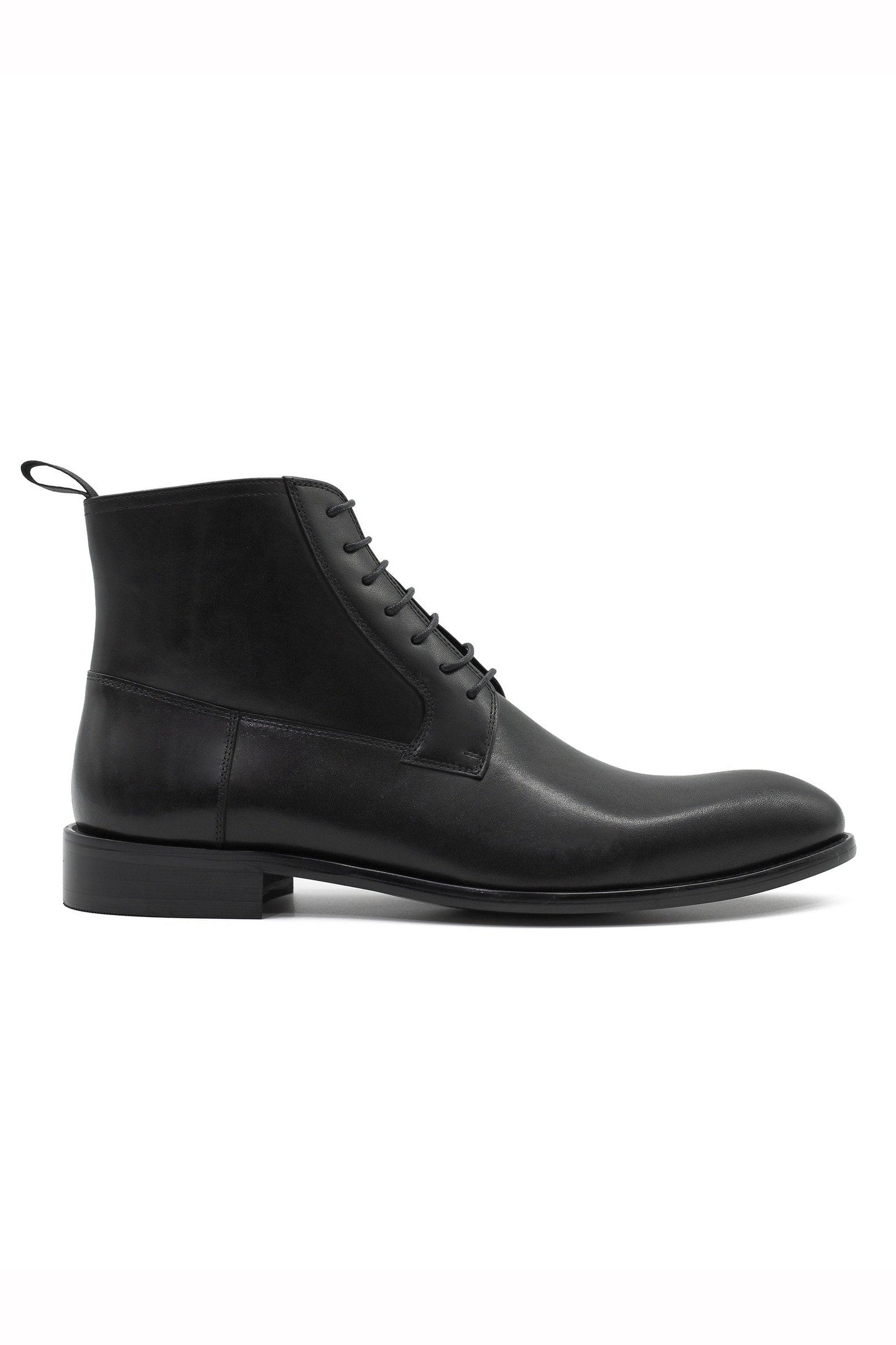BLACK LEATHER ANKLE DERBY BOOTS