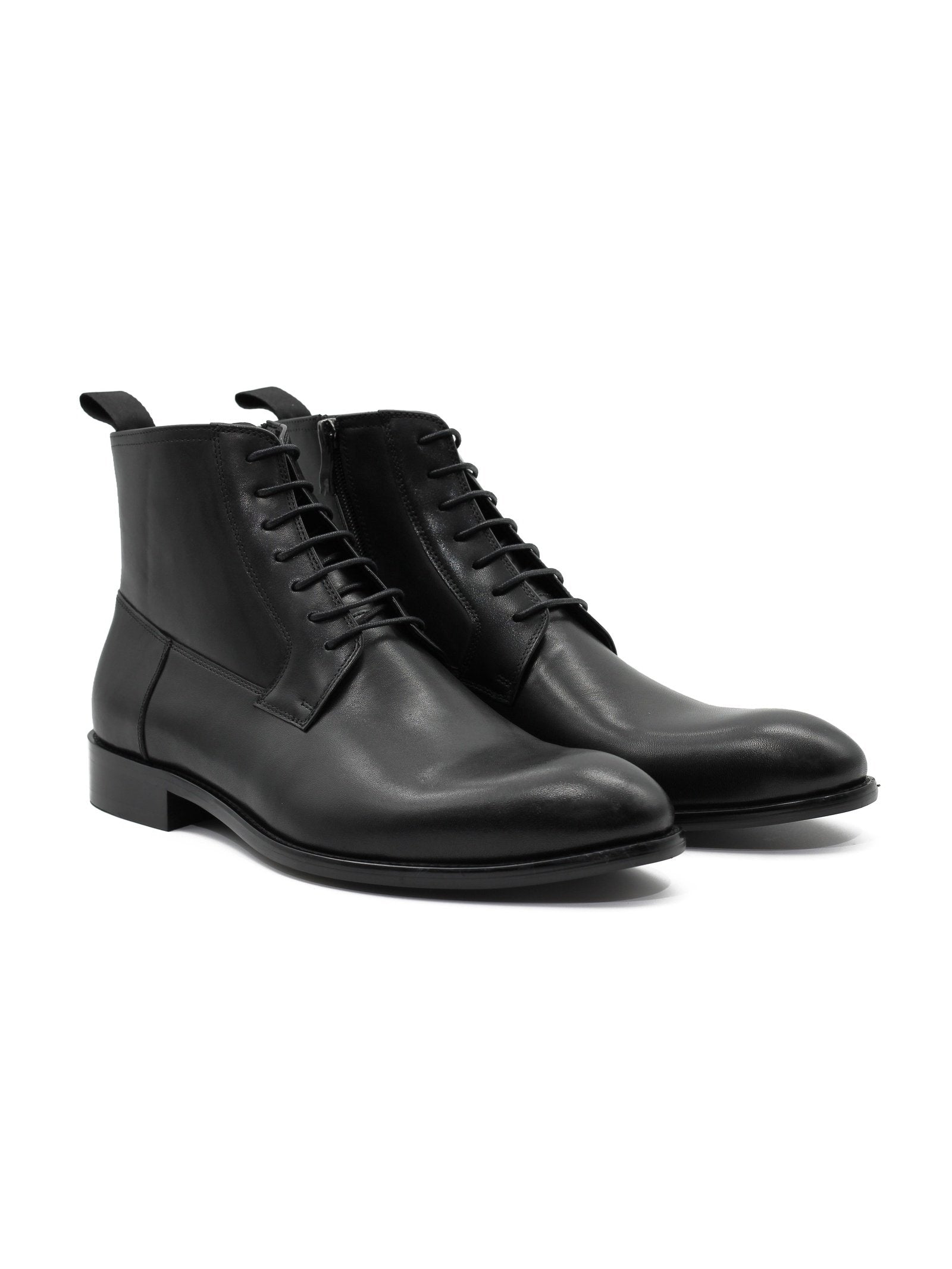 BLACK LEATHER ANKLE DERBY BOOTS