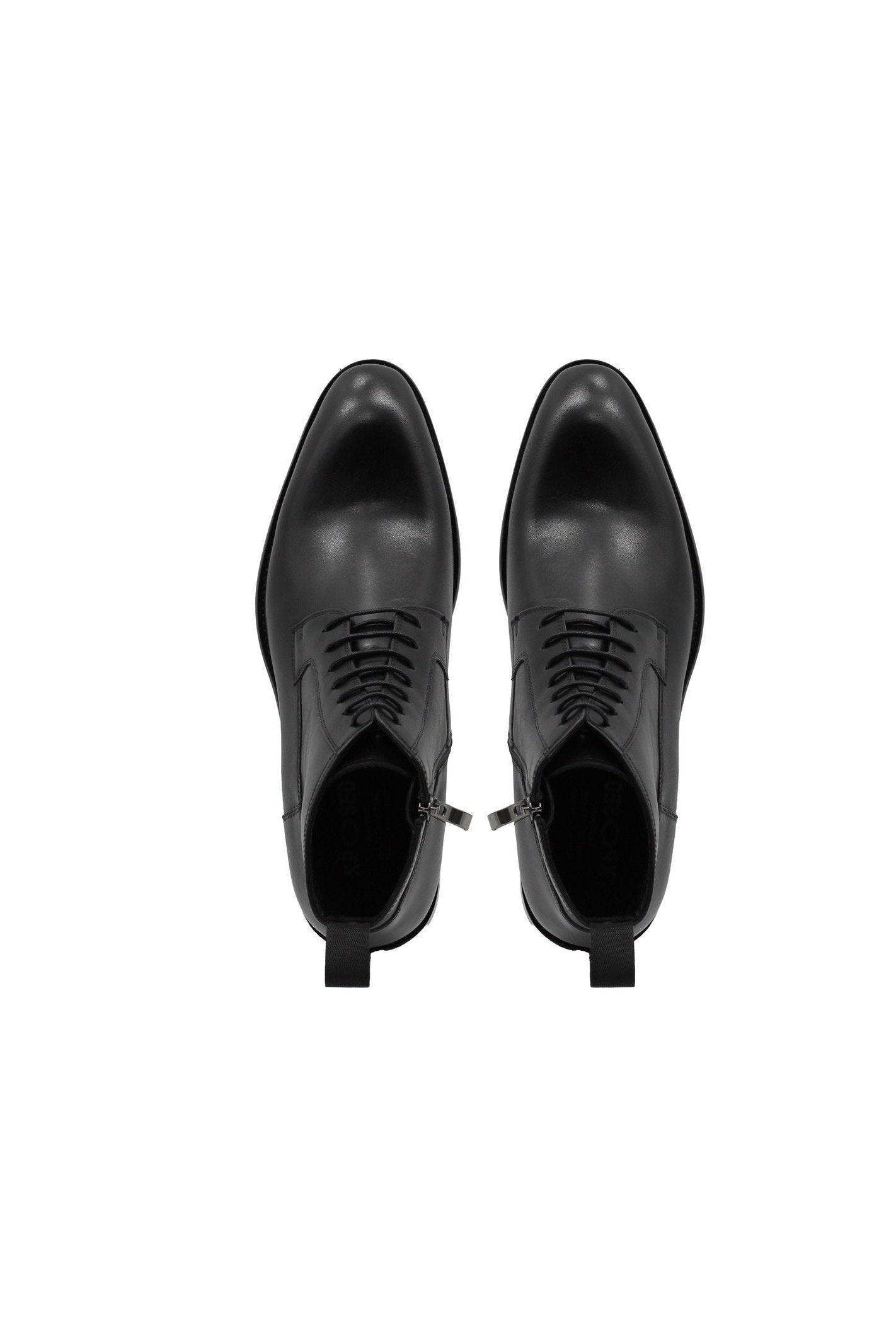 BLACK LEATHER ANKLE DERBY BOOTS