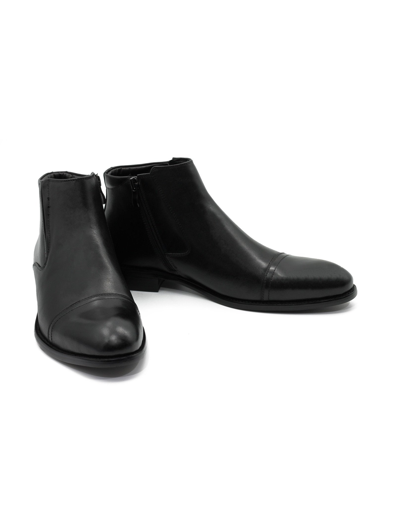 BLACK LEATHER ANKLE BOOTS