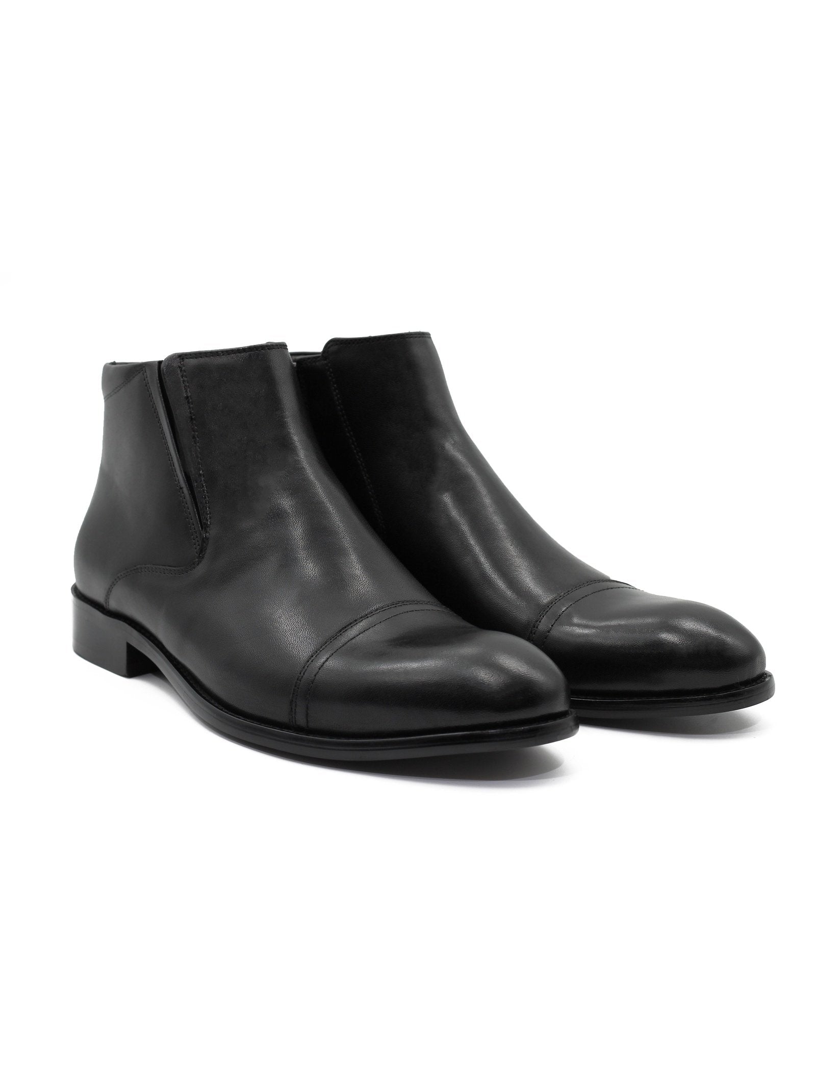 BLACK LEATHER ANKLE BOOTS