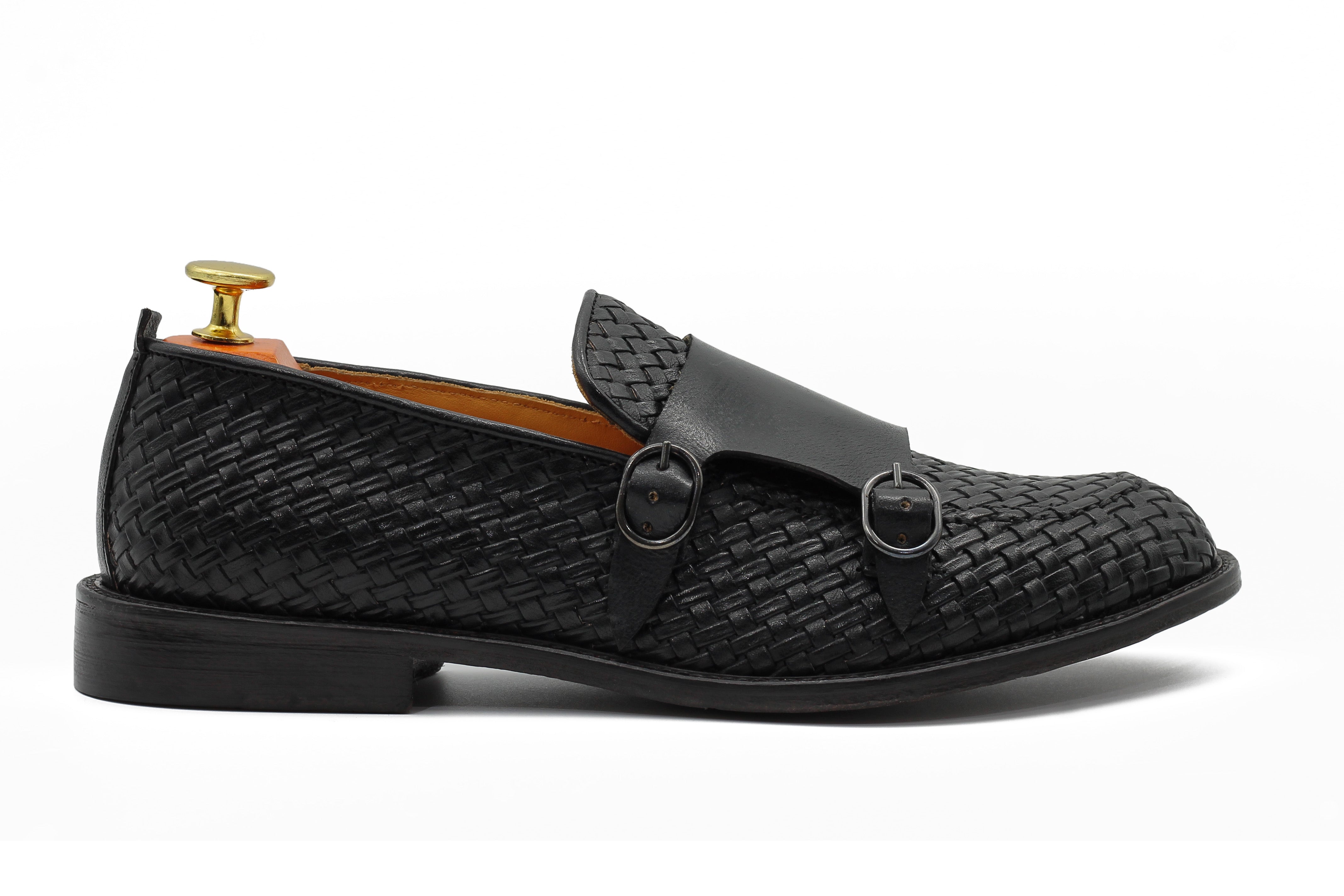 FLORENCE - BLACK WOVEN DOUBLE BUCKLE MONK