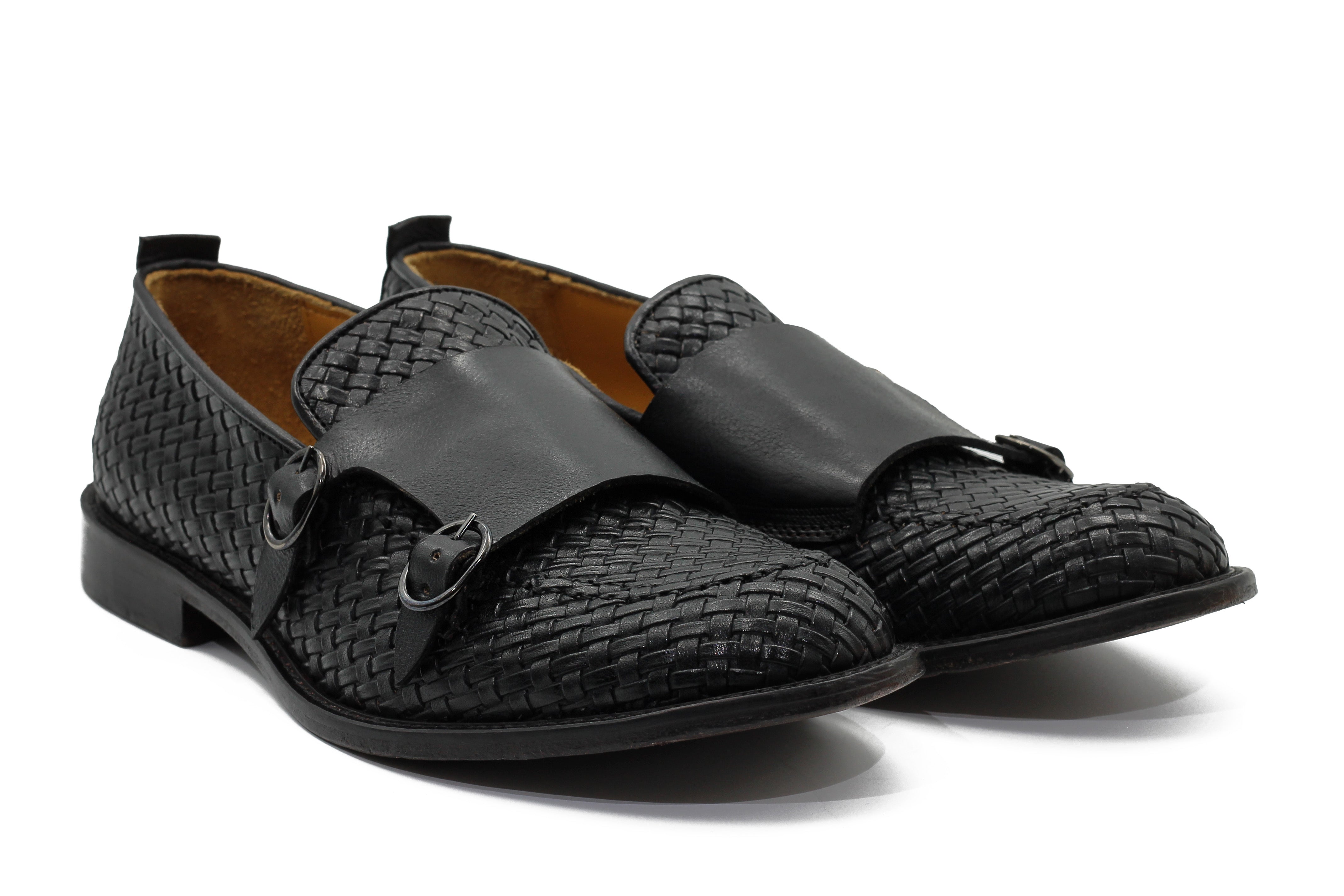 FLORENCE - BLACK WOVEN DOUBLE BUCKLE MONK