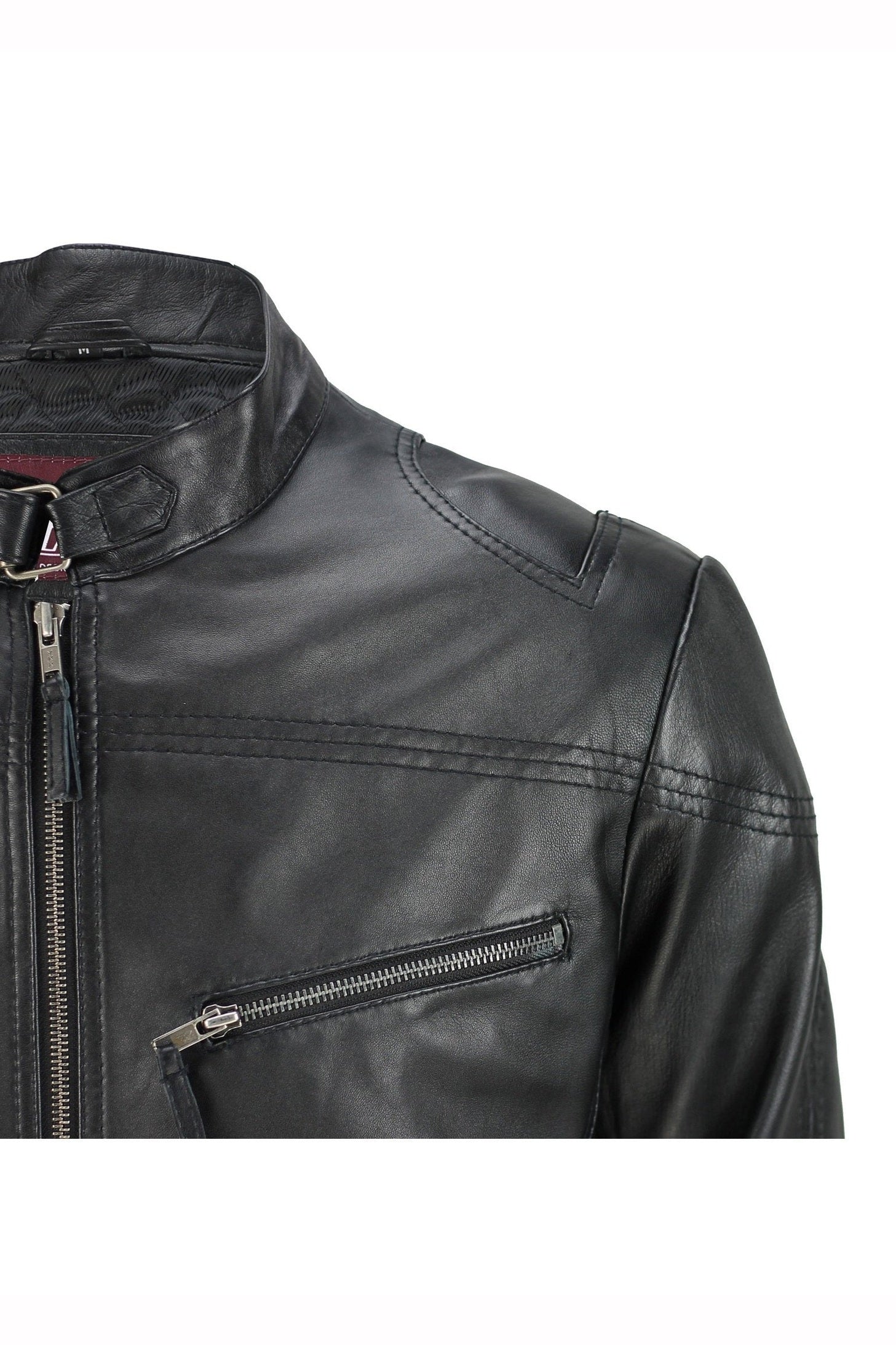 Mens Vintage Real Leather Black Biker Style Zipped Pockets Casual Fitted Jacket