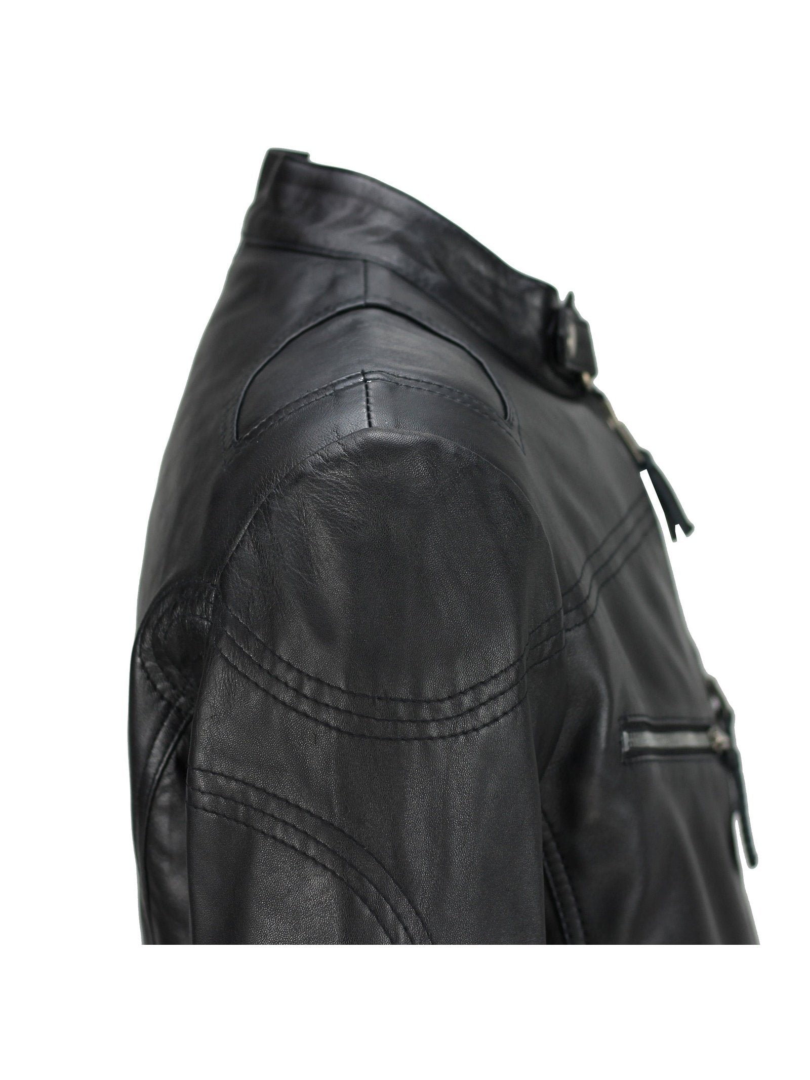 Mens Vintage Real Leather Black Biker Style Zipped Pockets Casual Fitted Jacket