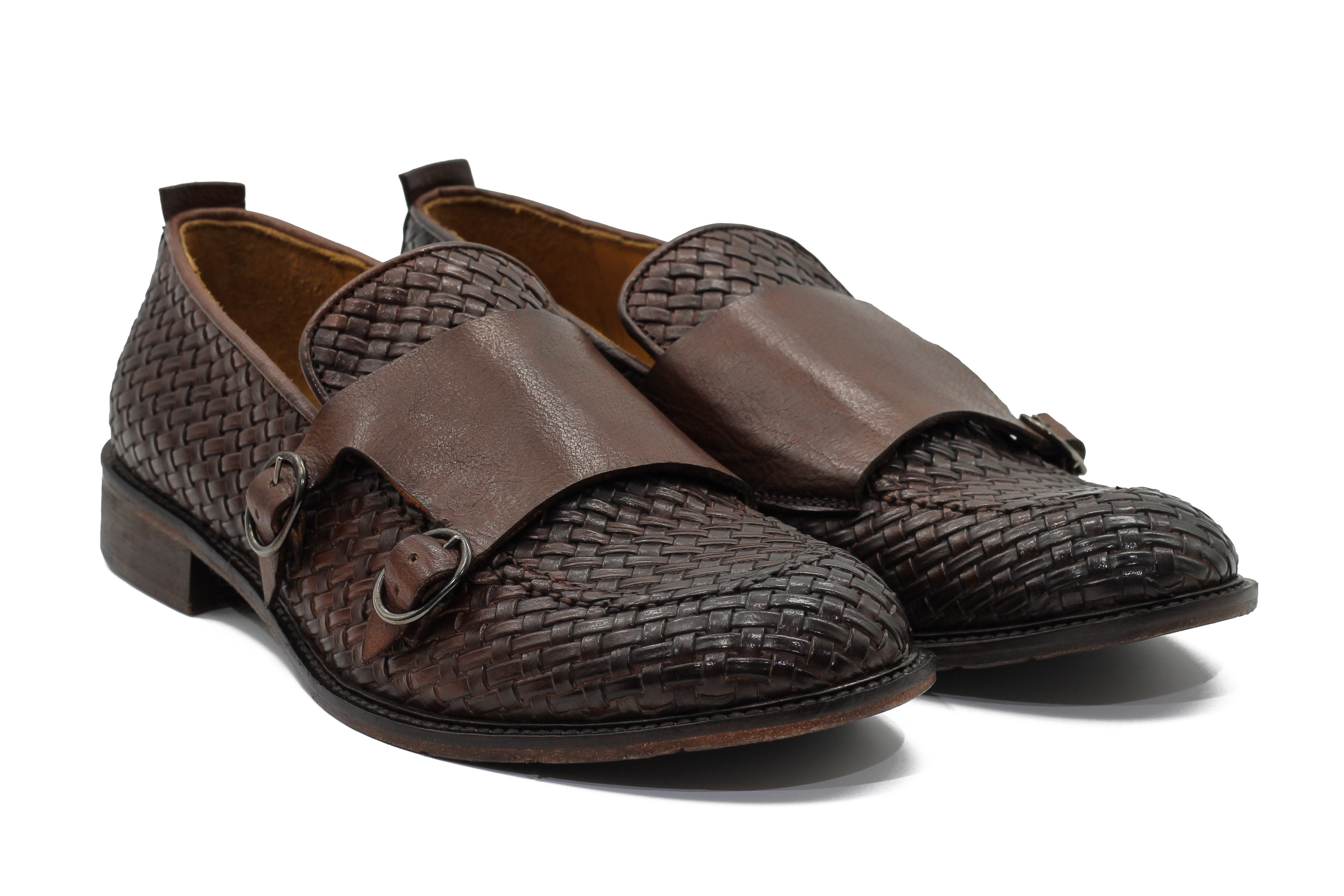 FLORENCE - BROWN WOVEN DOUBLE BUCKLE MONK