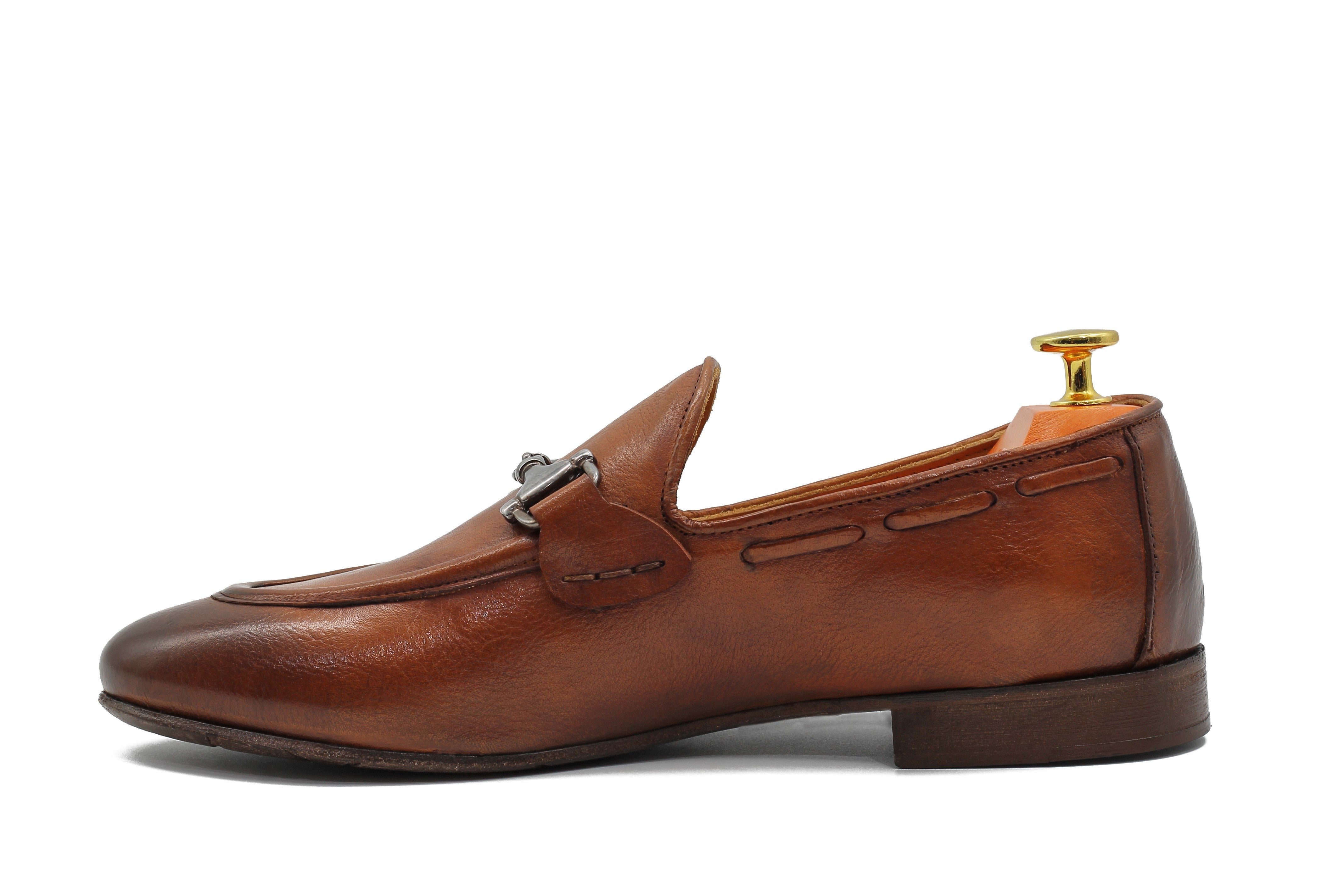 NAPLES 02 - ITALIAN LEATHER SNAFFLE BIT LOAFER IN BROWN