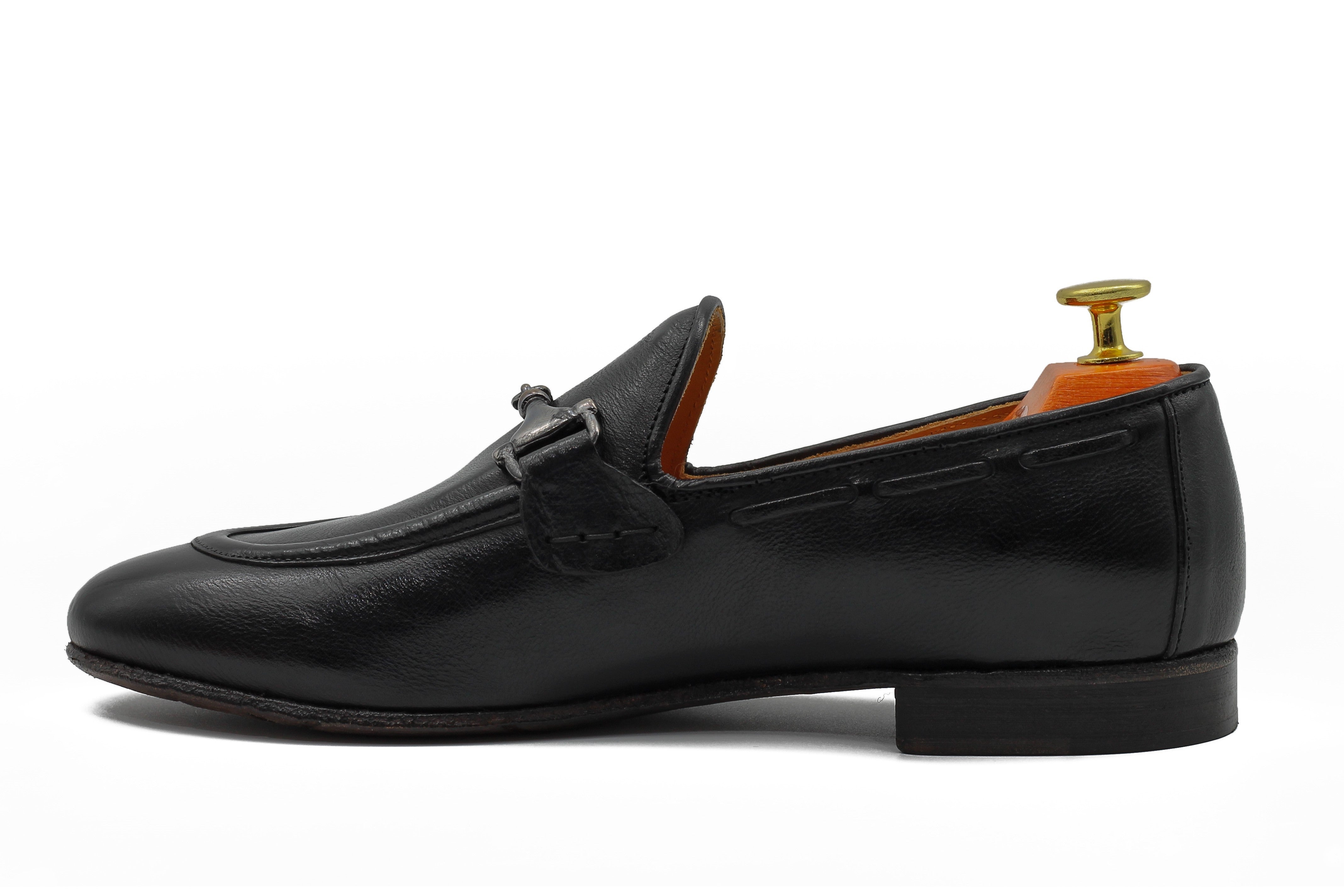 NAPLES 02 - ITALIAN LEATHER SNAFFLE BIT LOAFER IN BLACK