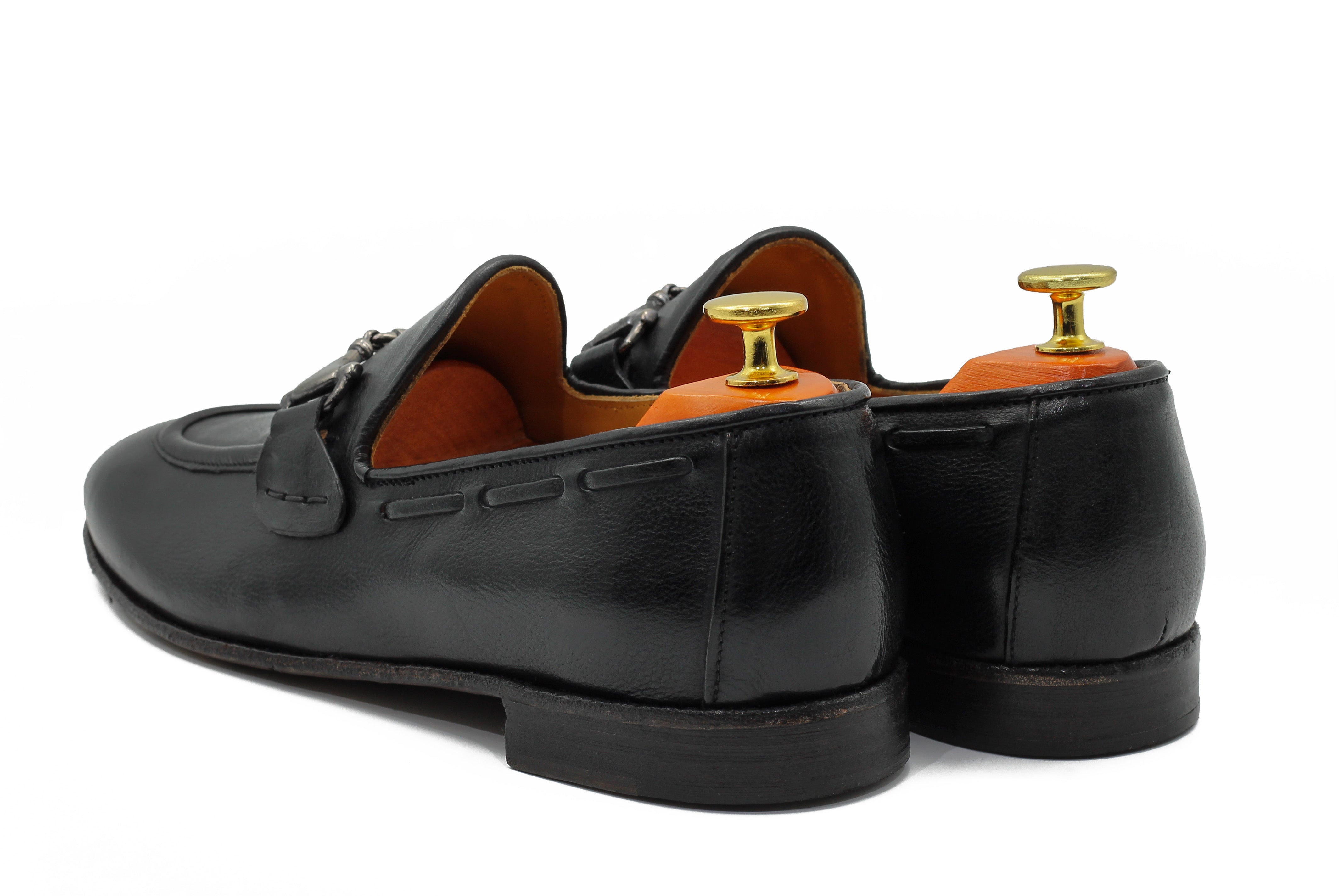 NAPLES 02 - ITALIAN LEATHER SNAFFLE BIT LOAFER IN BLACK