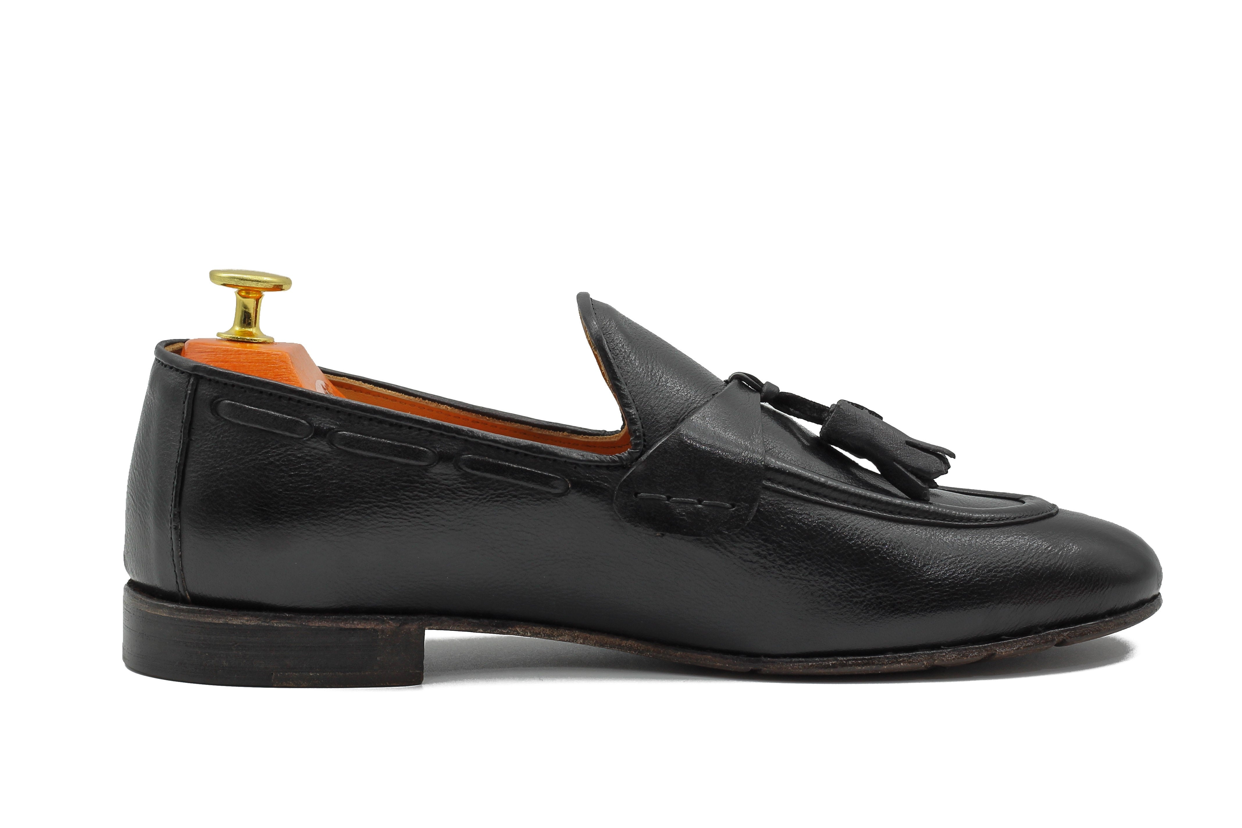 NAPLES 03 – TASSEL LOAFERS BLACK ITALIAN LEATHER