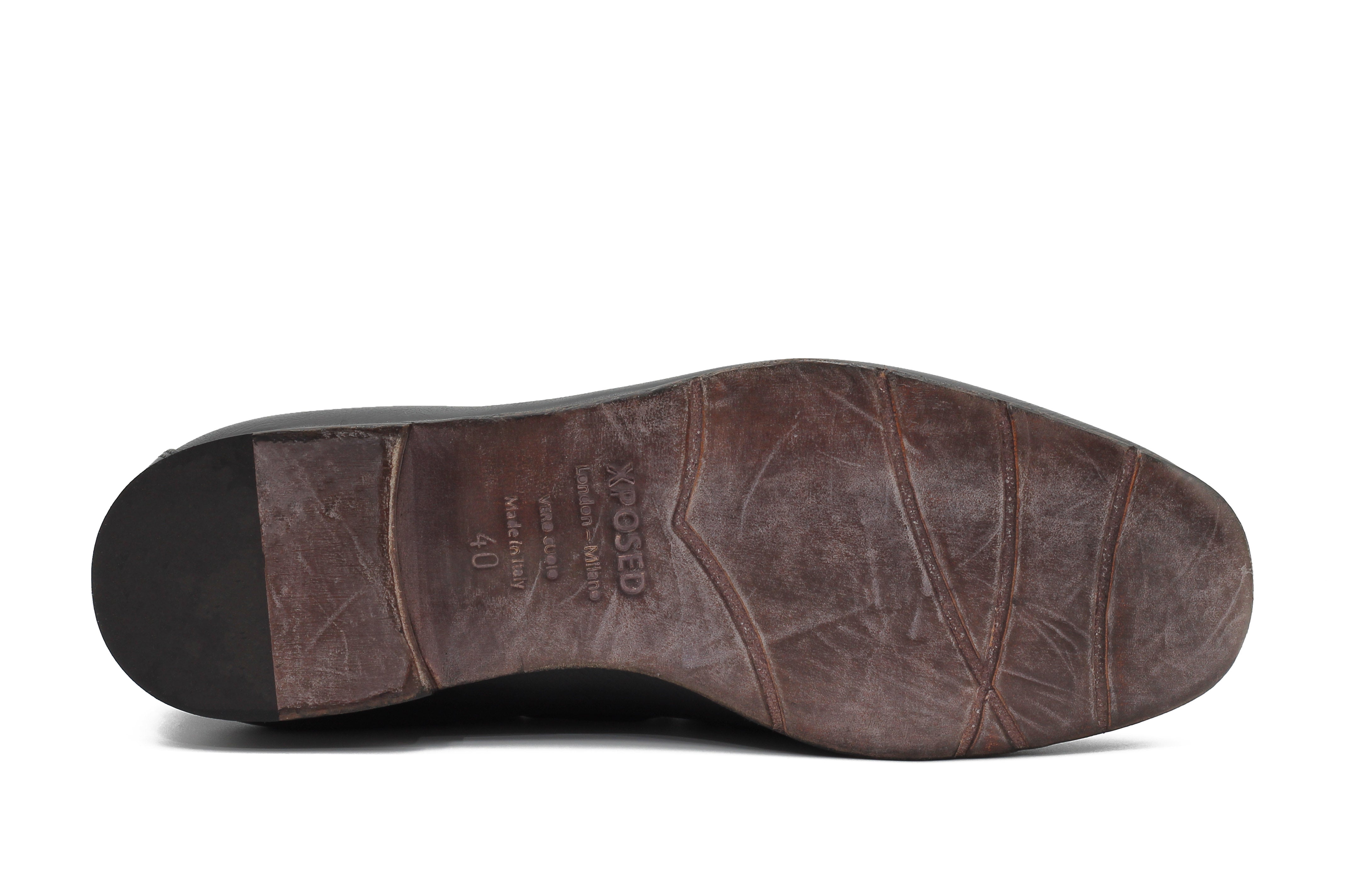 BLACK ITALIAN LEATHER COLLAPSIBLE KILTIE TASSEL LOAFER