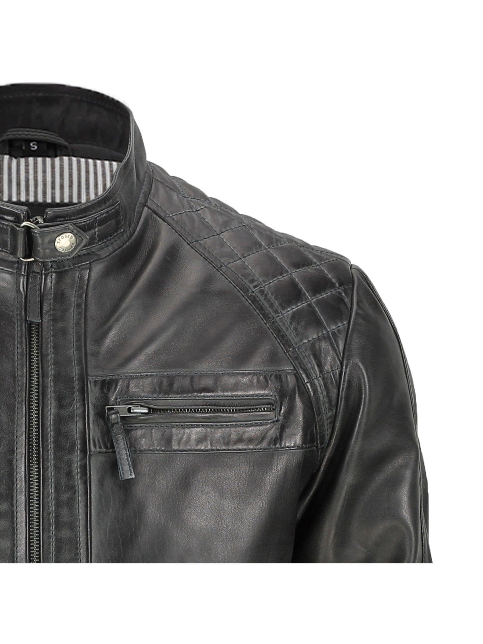 New Mens Real Leather Washed Dark Grey Vintage Zipped Smart Casual Biker Jacket