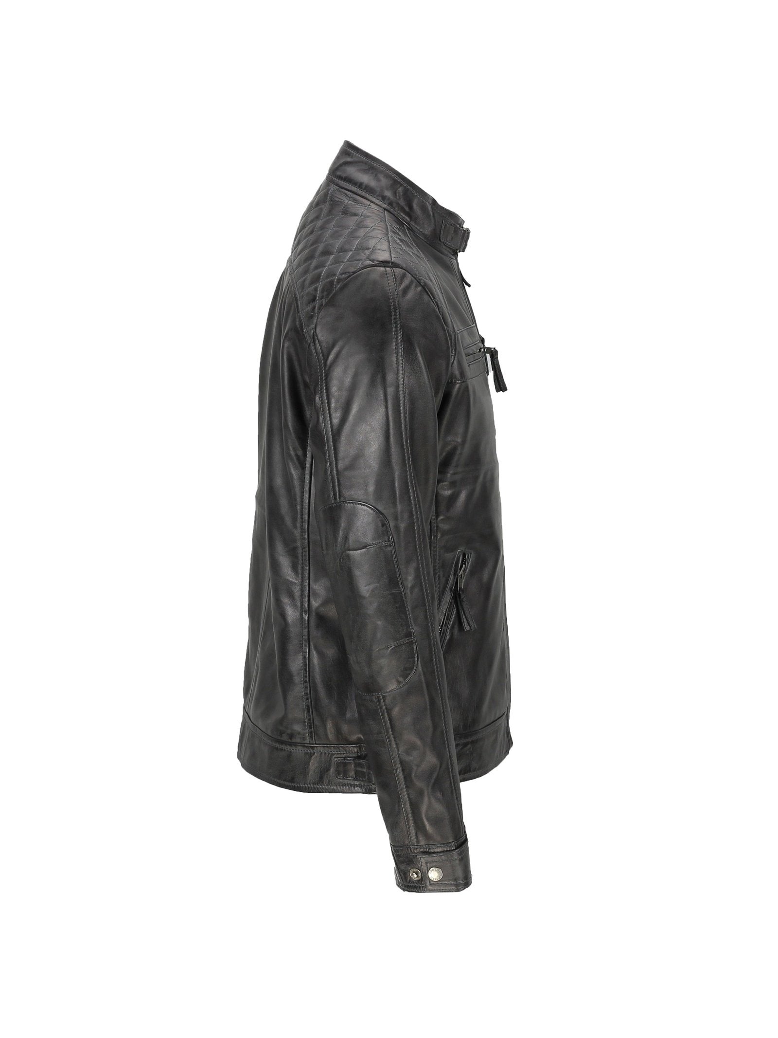 New Mens Real Leather Washed Dark Grey Vintage Zipped Smart Casual Biker Jacket