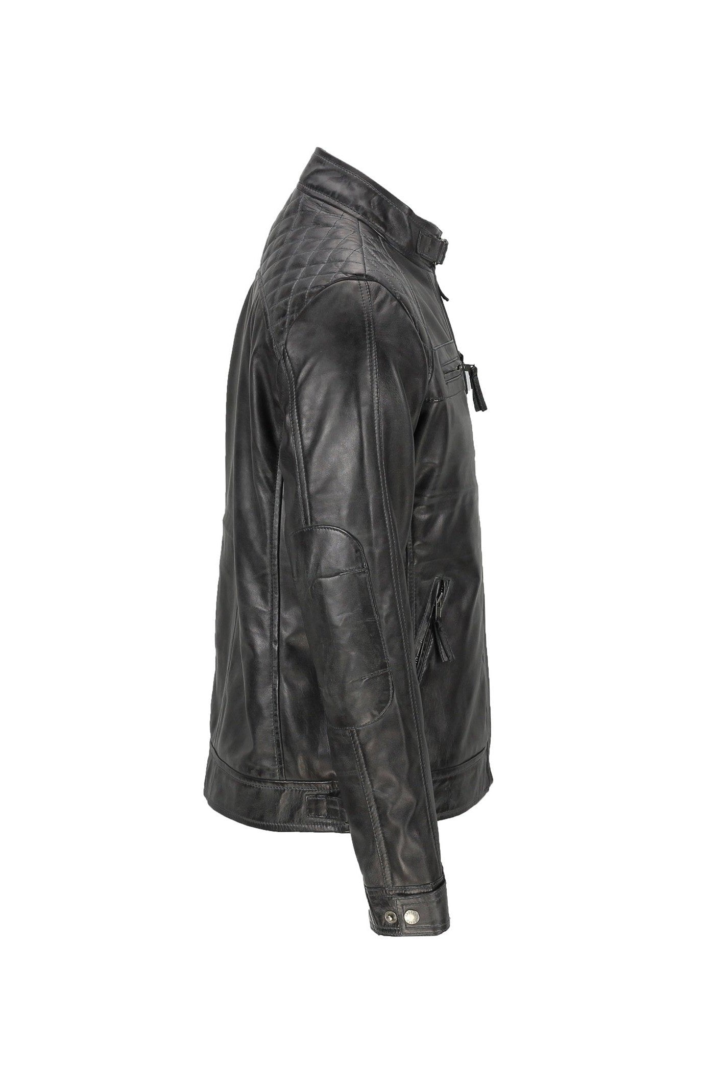 New Mens Real Leather Washed Dark Grey Vintage Zipped Smart Casual Biker Jacket