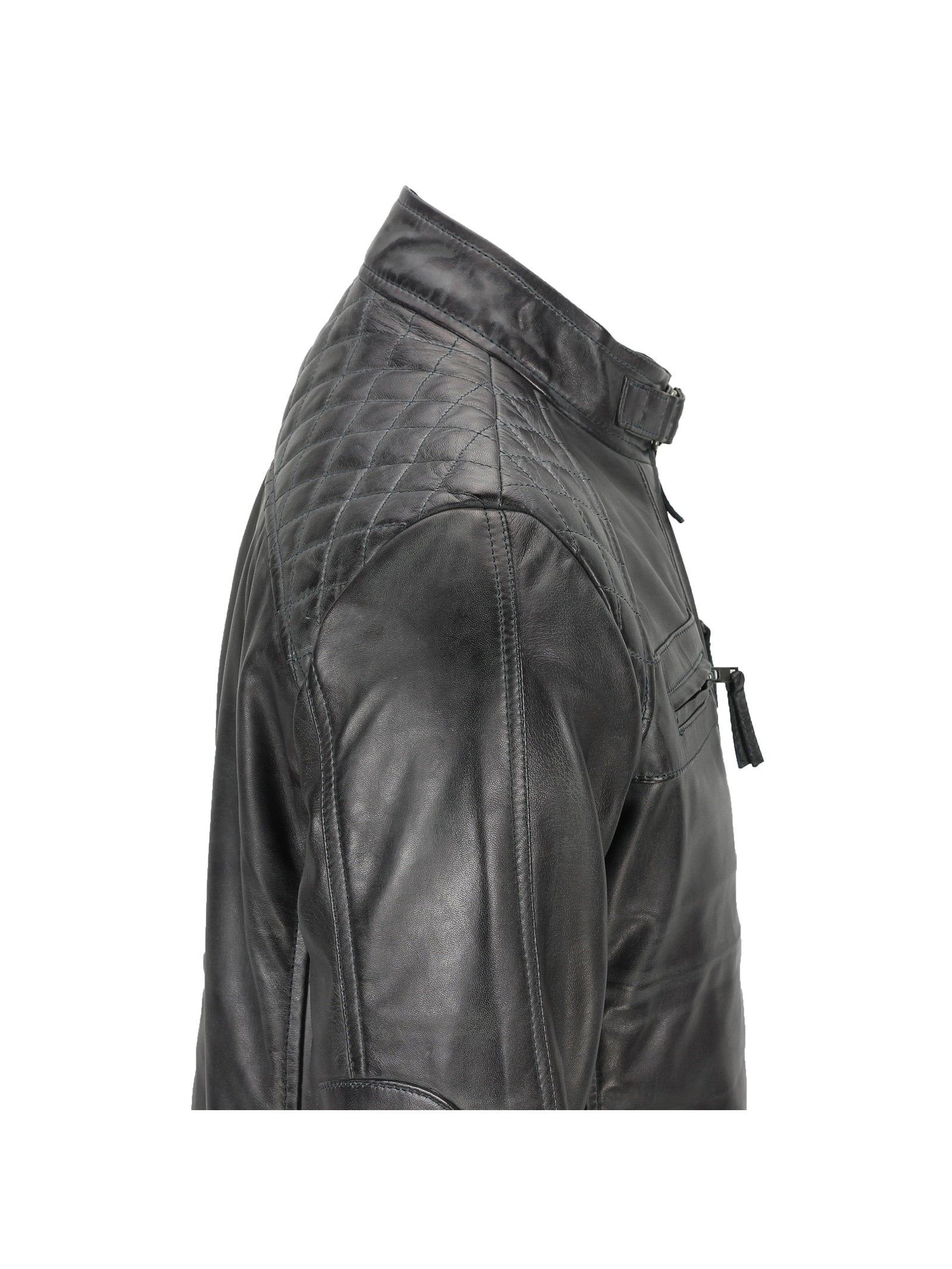 New Mens Real Leather Washed Dark Grey Vintage Zipped Smart Casual Biker Jacket