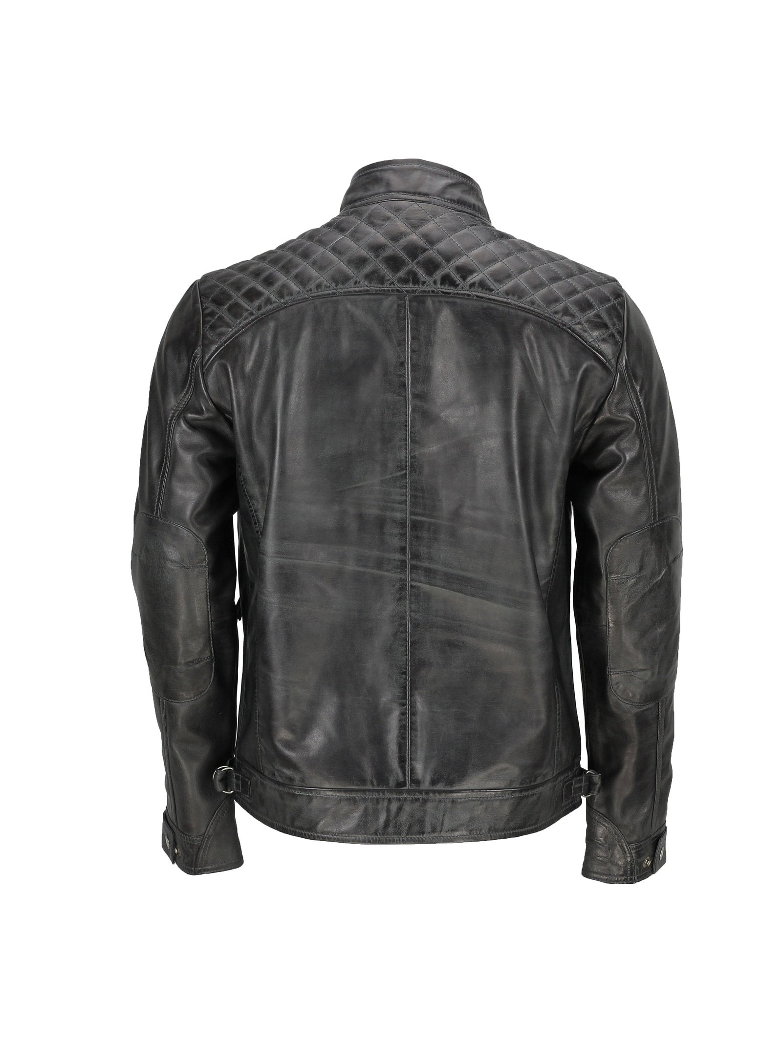 New Mens Real Leather Washed Dark Grey Vintage Zipped Smart Casual Biker Jacket