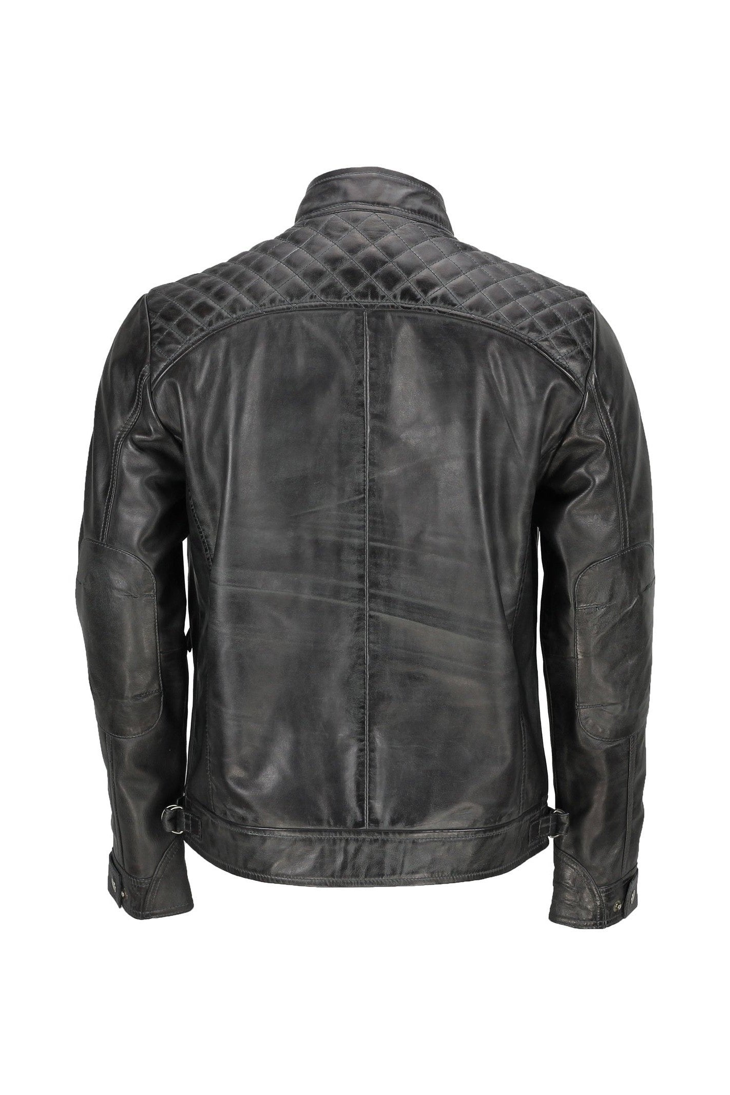 New Mens Real Leather Washed Dark Grey Vintage Zipped Smart Casual Biker Jacket
