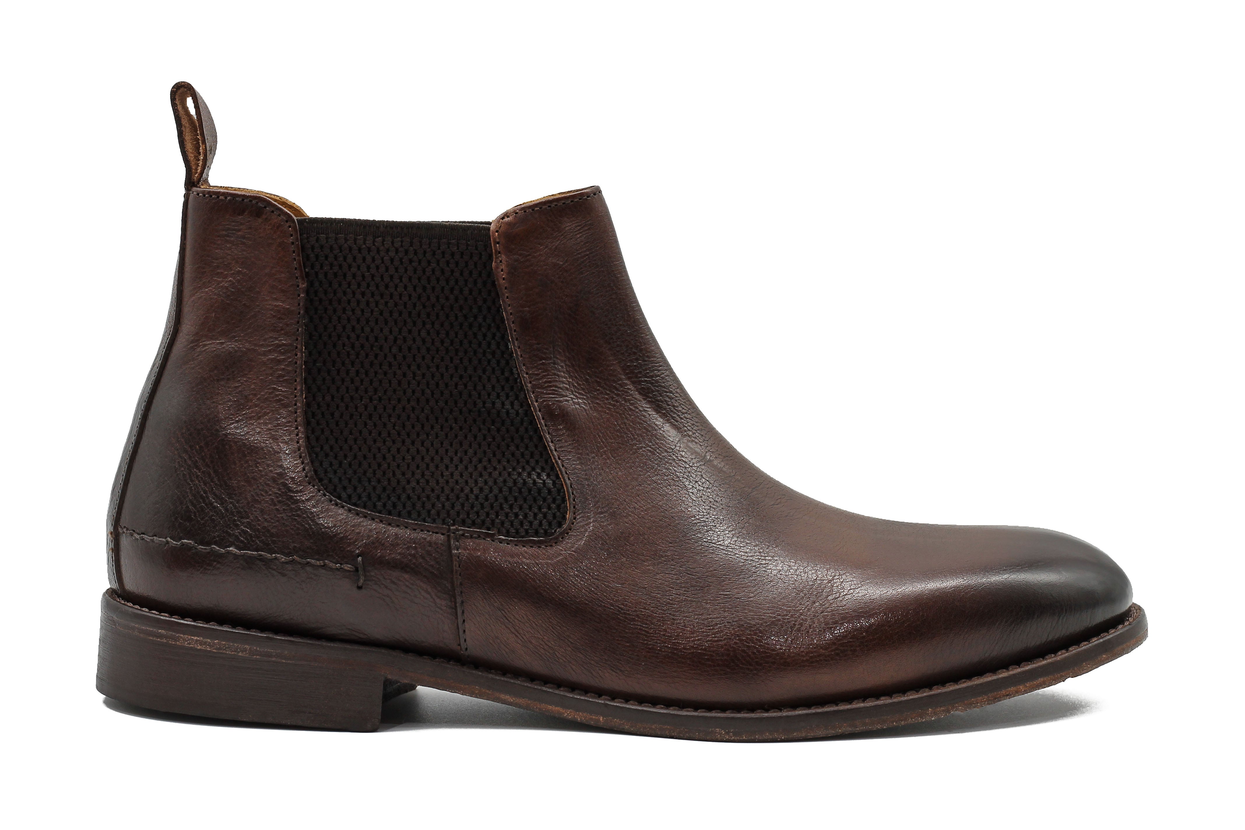 POLISHED BROWN ITALIAN LEATHER CHELSEA BOOTS