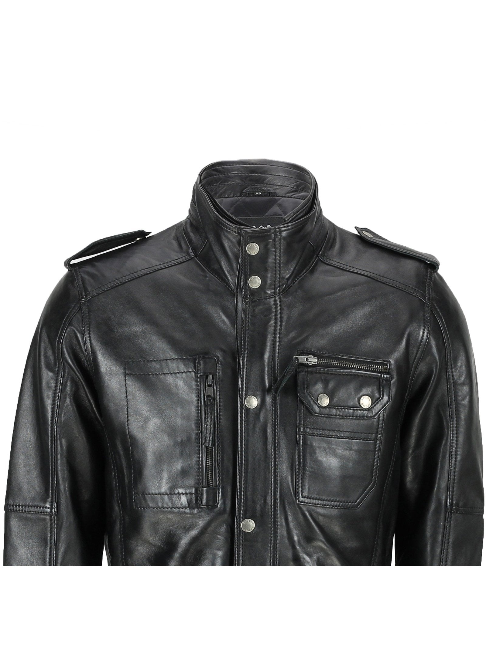 New Mens Classic Black Soft Wax Real Leather Smart Vintage Jacket Military Coat