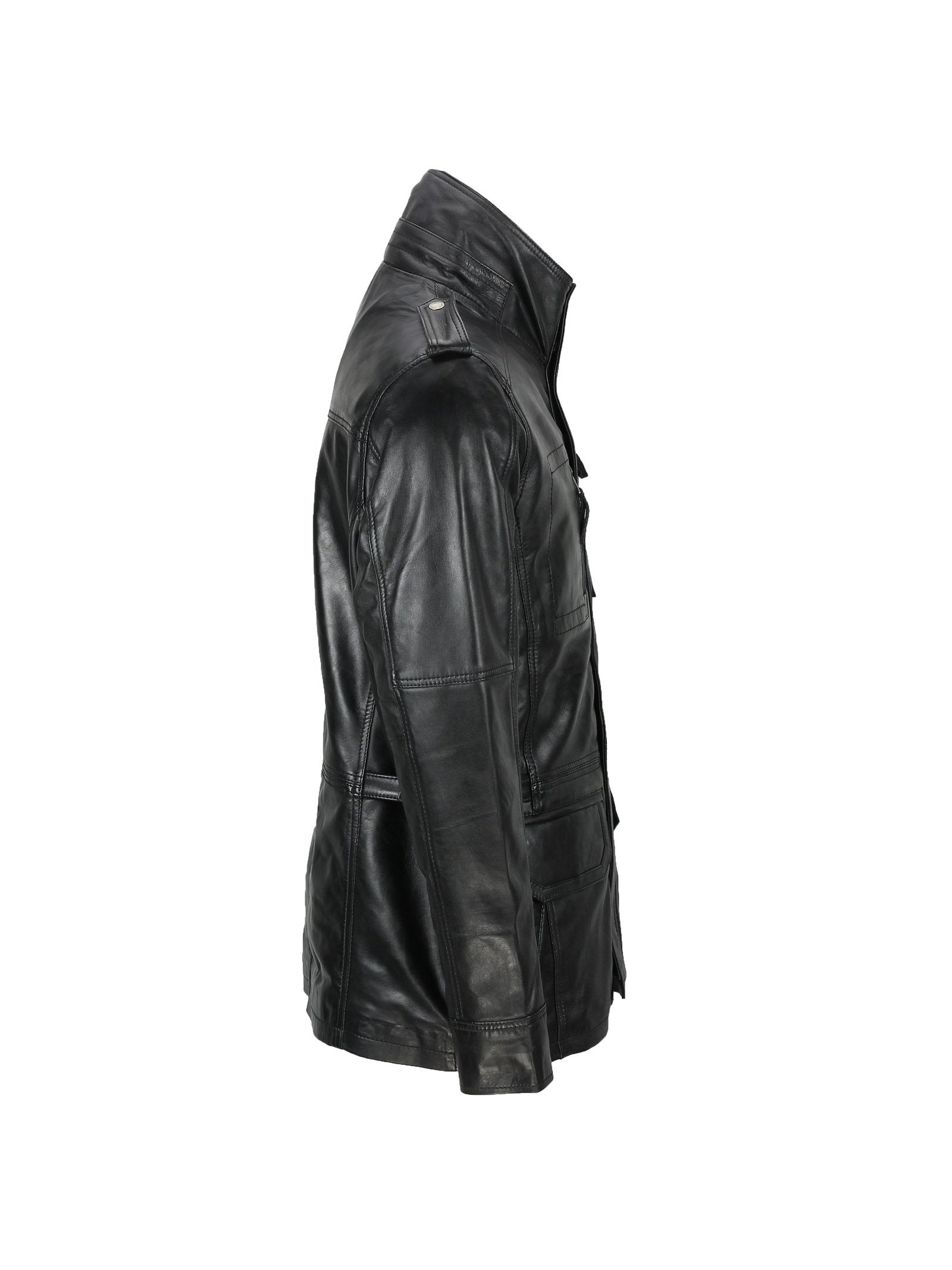 New Mens Classic Black Soft Wax Real Leather Smart Vintage Jacket Military Coat