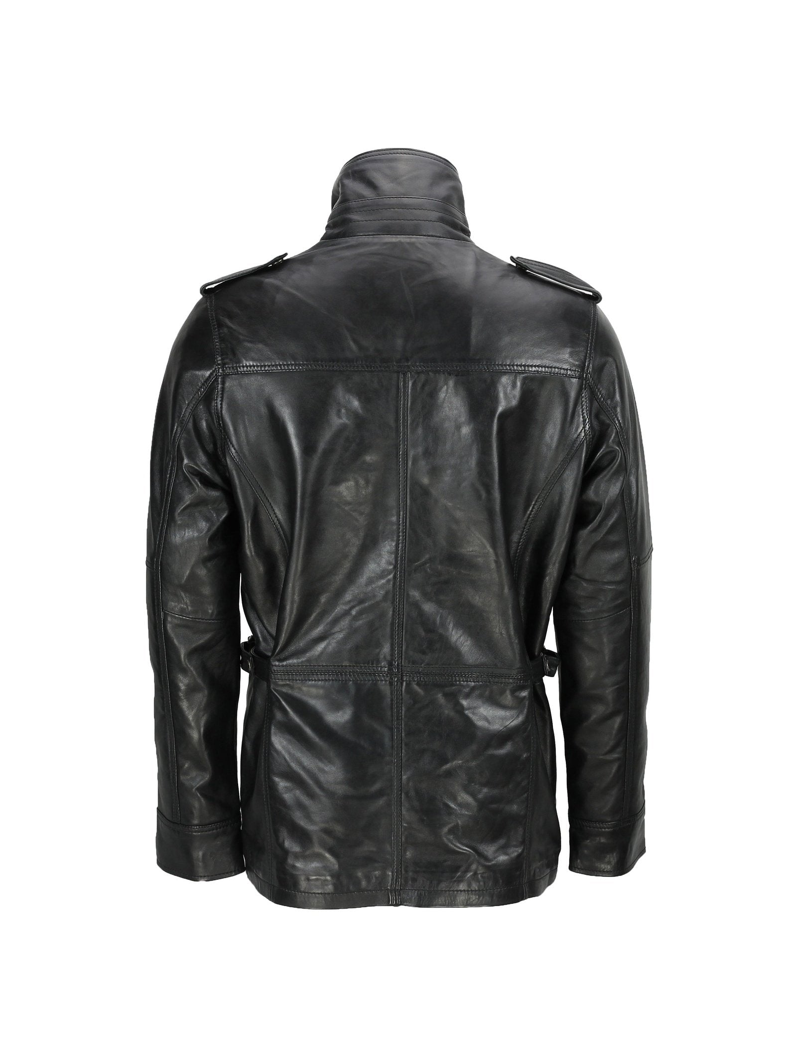 New Mens Classic Black Soft Wax Real Leather Smart Vintage Jacket Military Coat