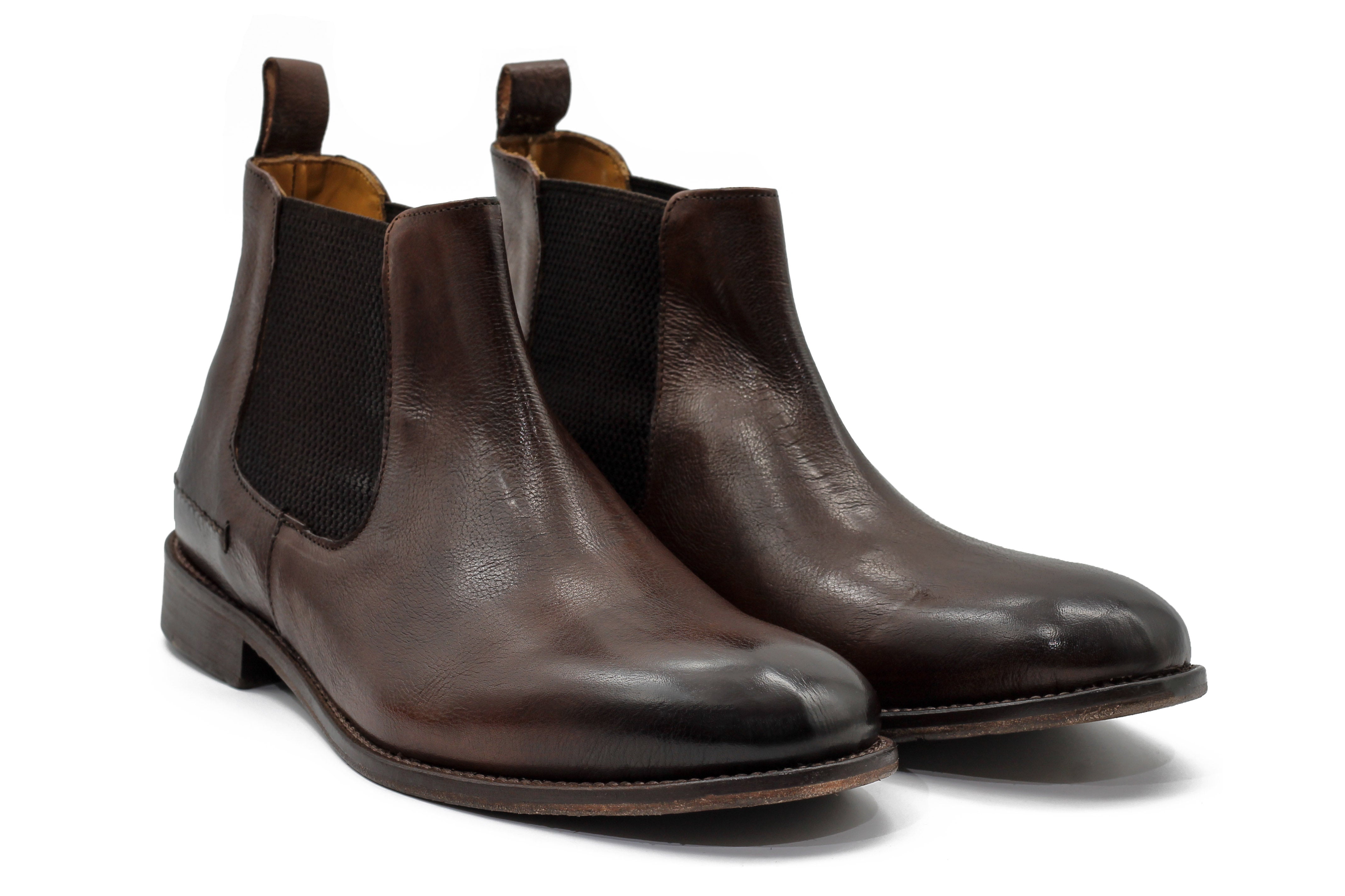 POLISHED BROWN ITALIAN LEATHER CHELSEA BOOTS