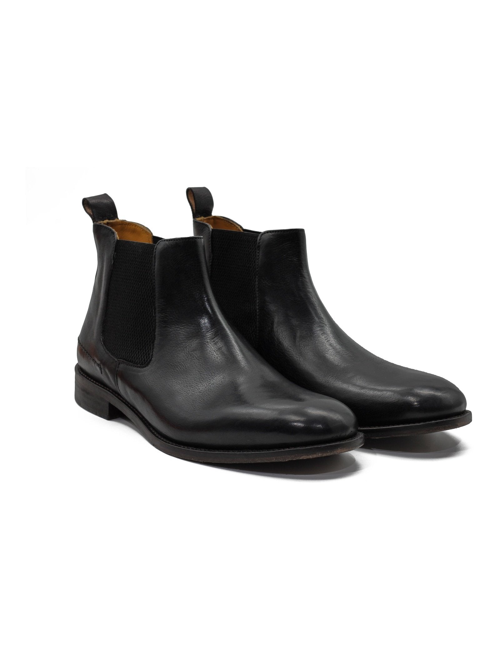POLISHED BLACK ITALIAN LEATHER CHELSEA BOOTS