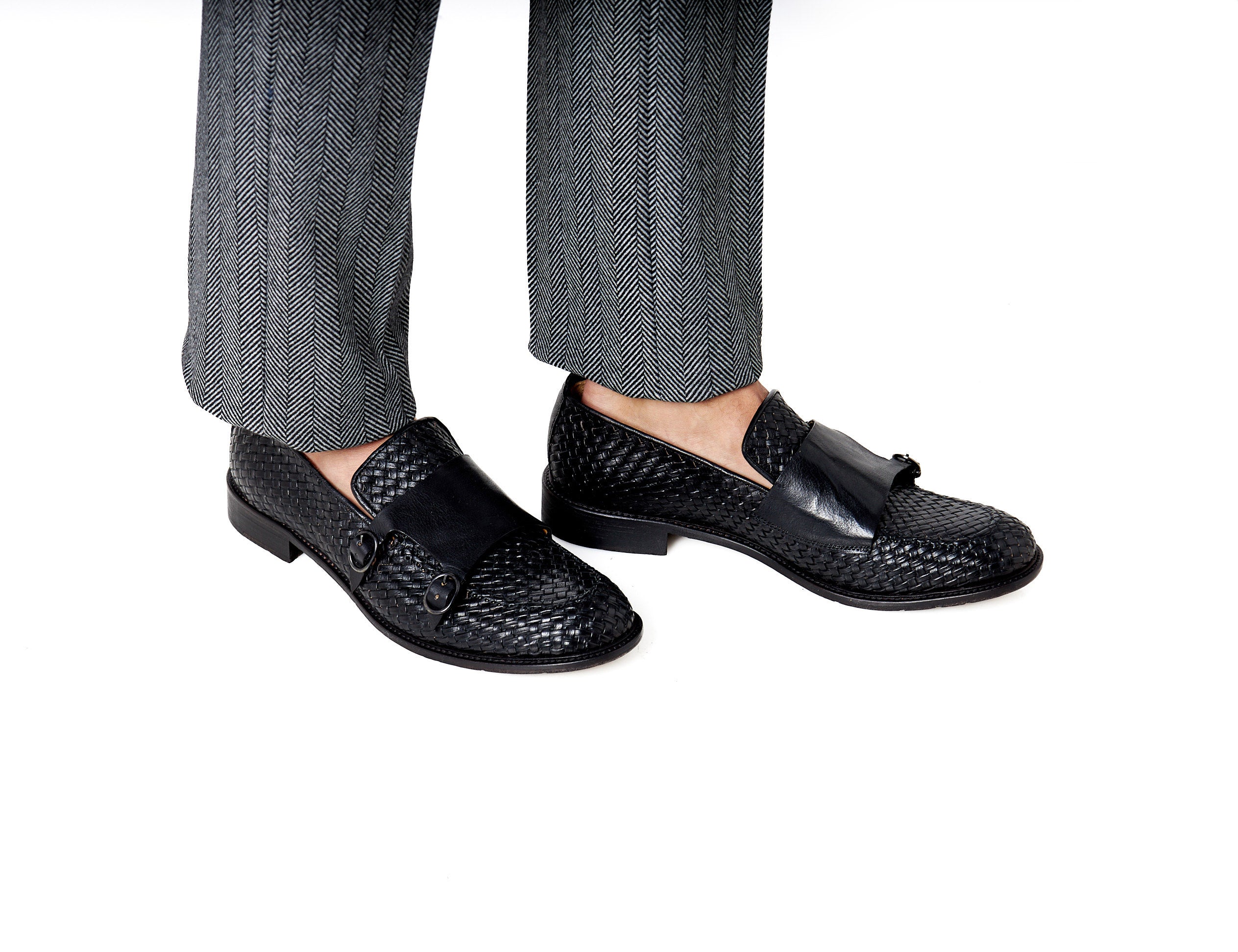 FLORENCE - BLACK WOVEN DOUBLE BUCKLE MONK