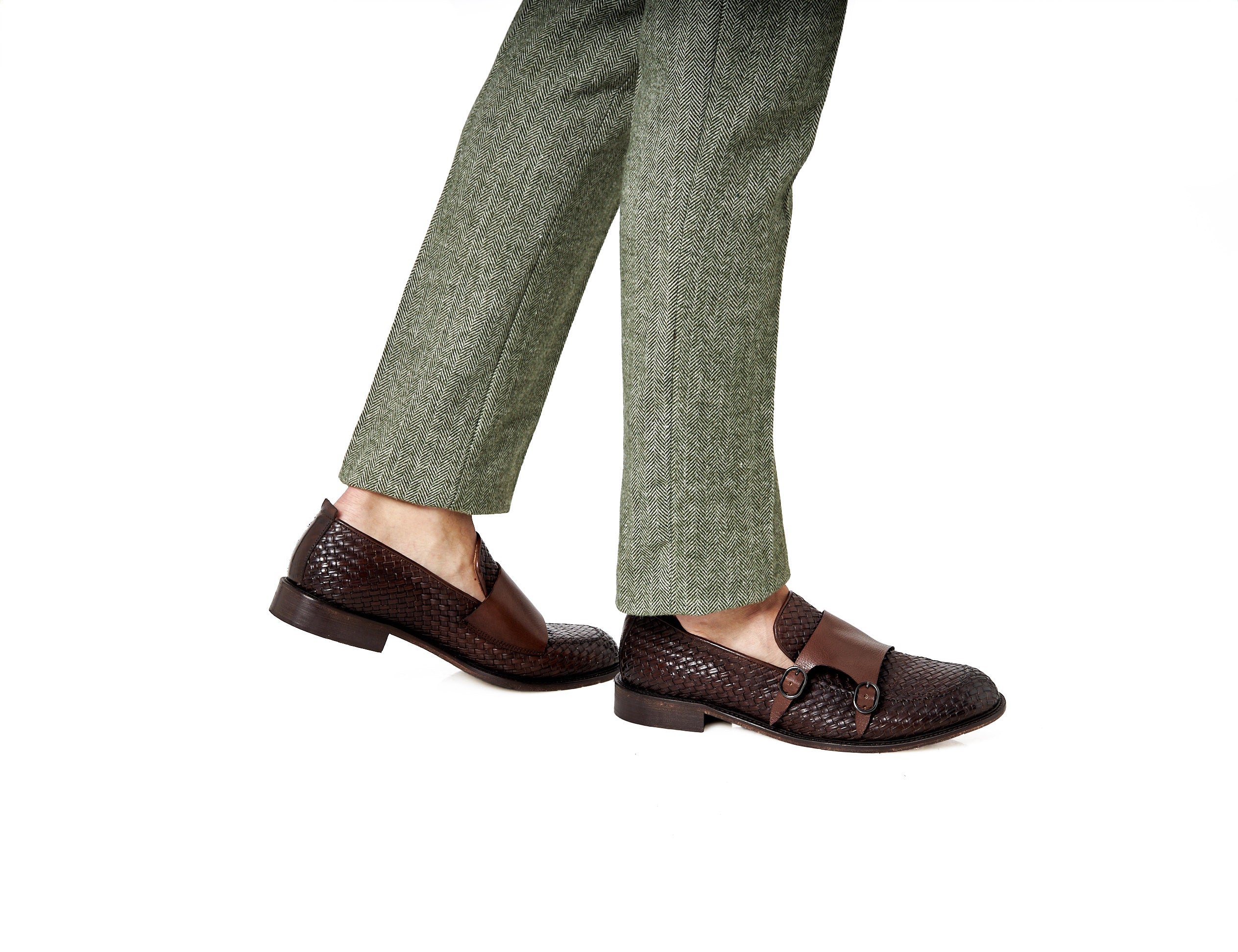FLORENCE - BROWN WOVEN DOUBLE BUCKLE MONK