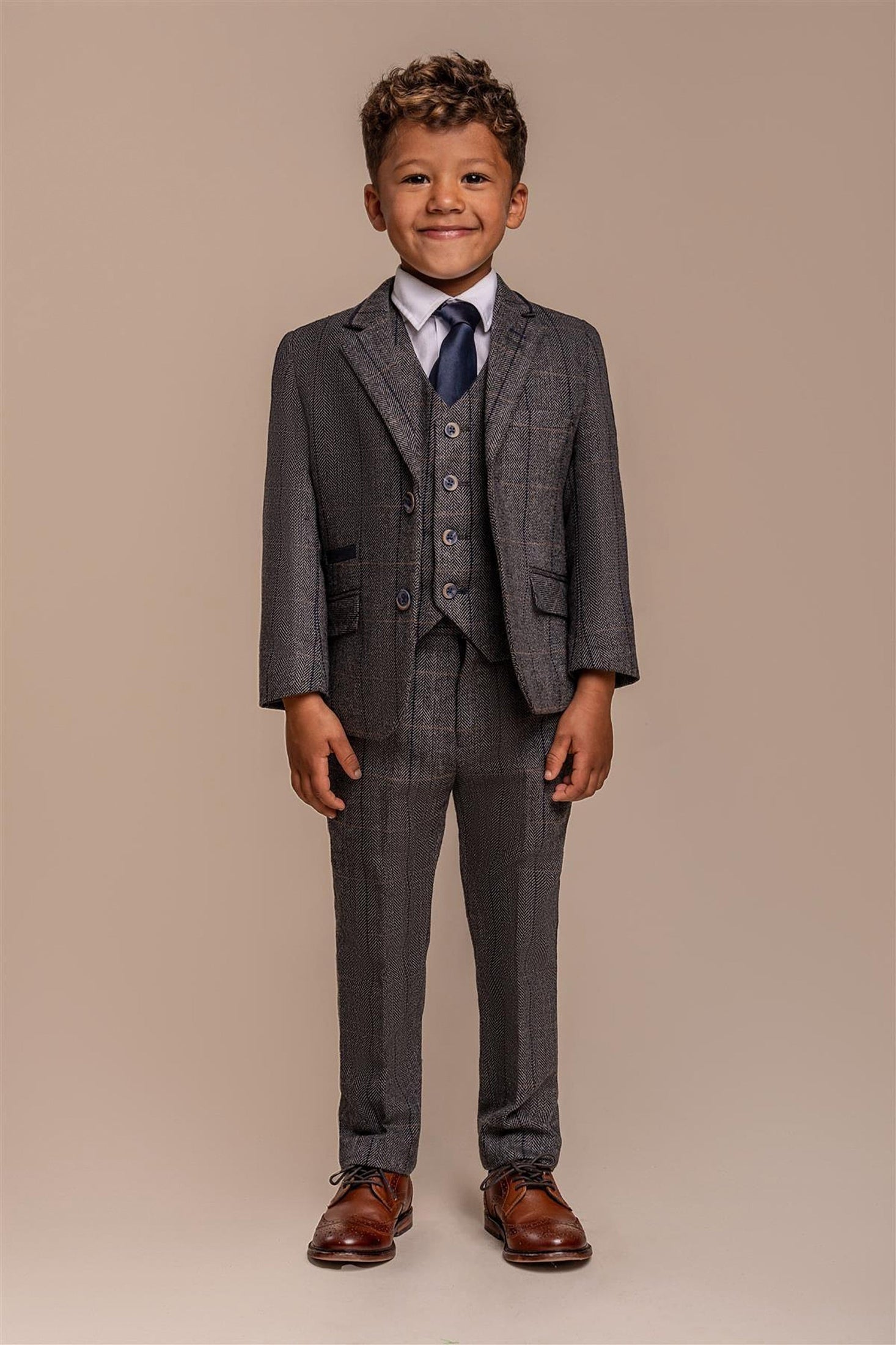 ALBERT GREY CHECK TWEED BOYS SUIT CAVANI