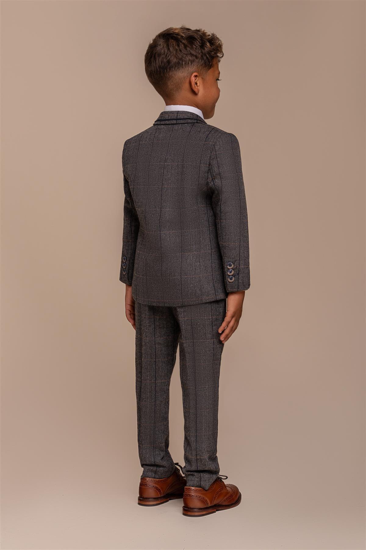 ALBERT GREY CHECK TWEED BOYS SUIT CAVANI