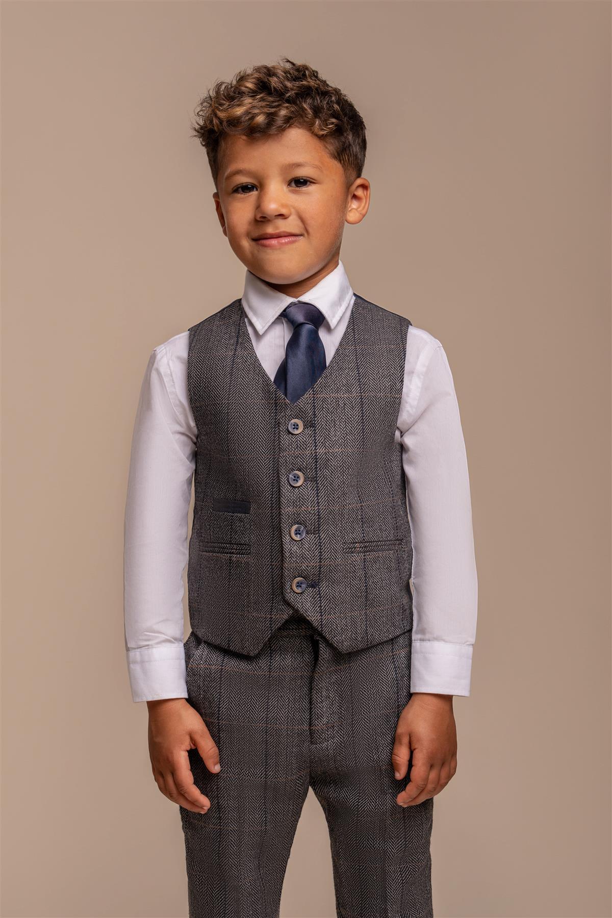 ALBERT GREY CHECK TWEED BOYS SUIT CAVANI