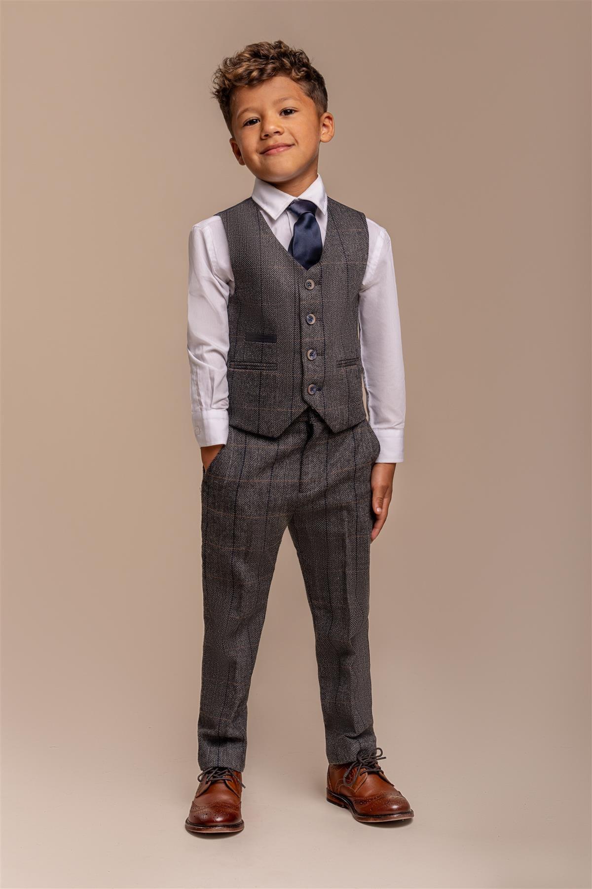 ALBERT GREY CHECK TWEED BOYS SUIT CAVANI