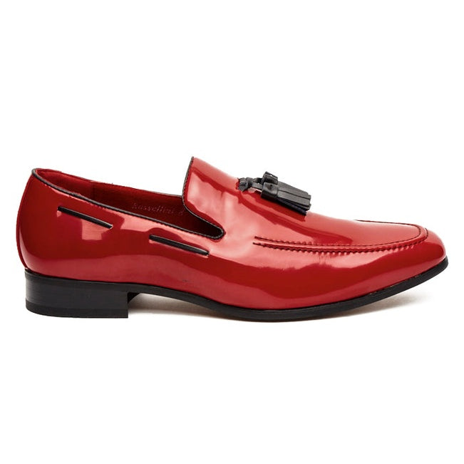 RED GLOSSY FAUX LEATHER TASSEL SHOES