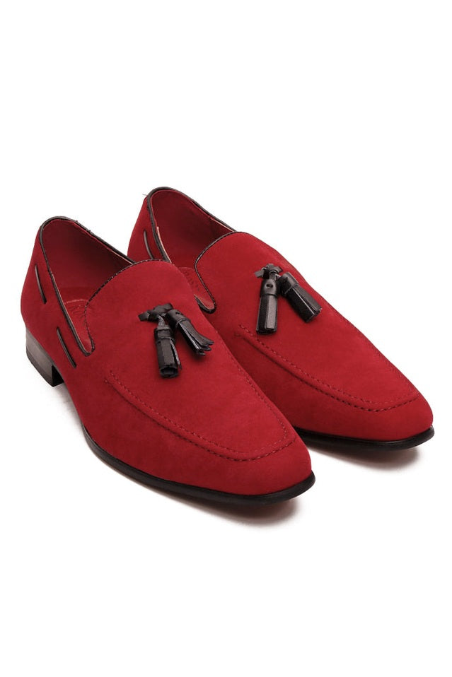 RED SUEDE TASSEL LOAFERS