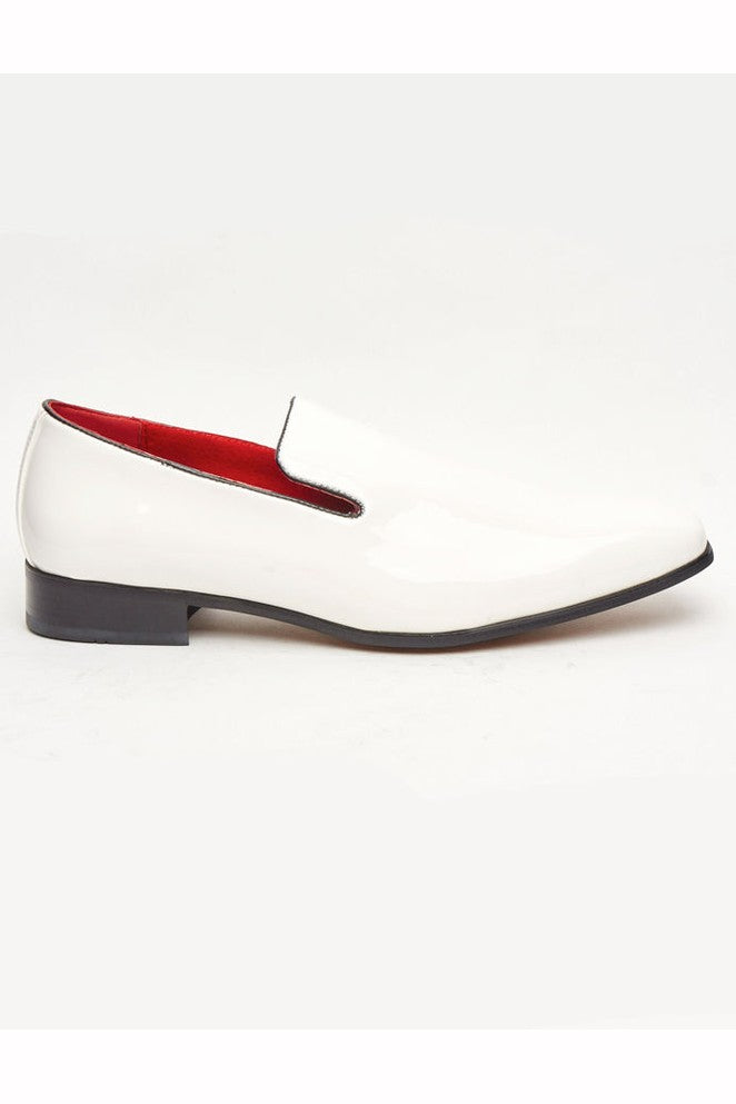 WHITE SHINY FAUX LEATHER LOAFERS