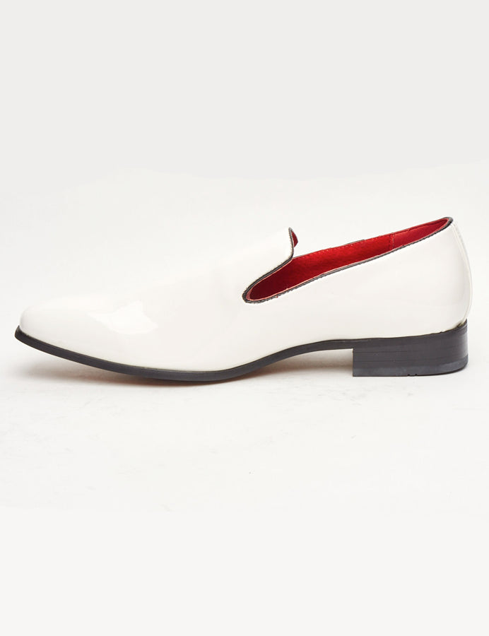 WHITE SHINY FAUX LEATHER LOAFERS