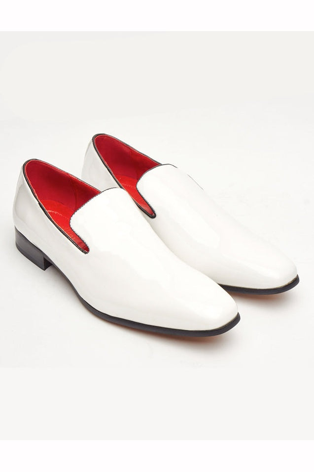 WHITE SHINY FAUX LEATHER LOAFERS