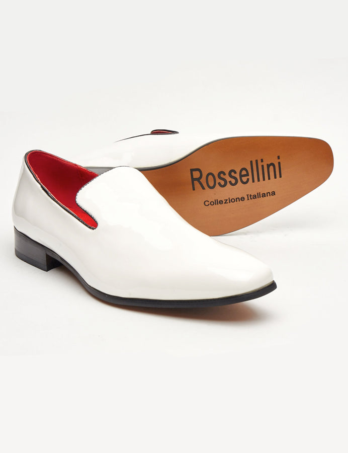 WHITE SHINY FAUX LEATHER LOAFERS