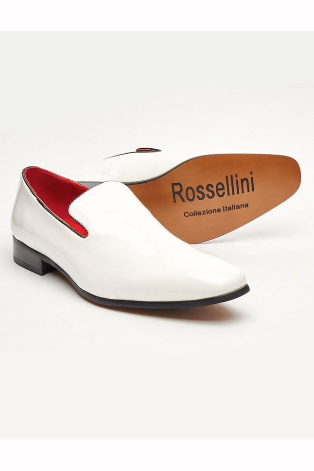 WHITE SHINY FAUX LEATHER LOAFERS