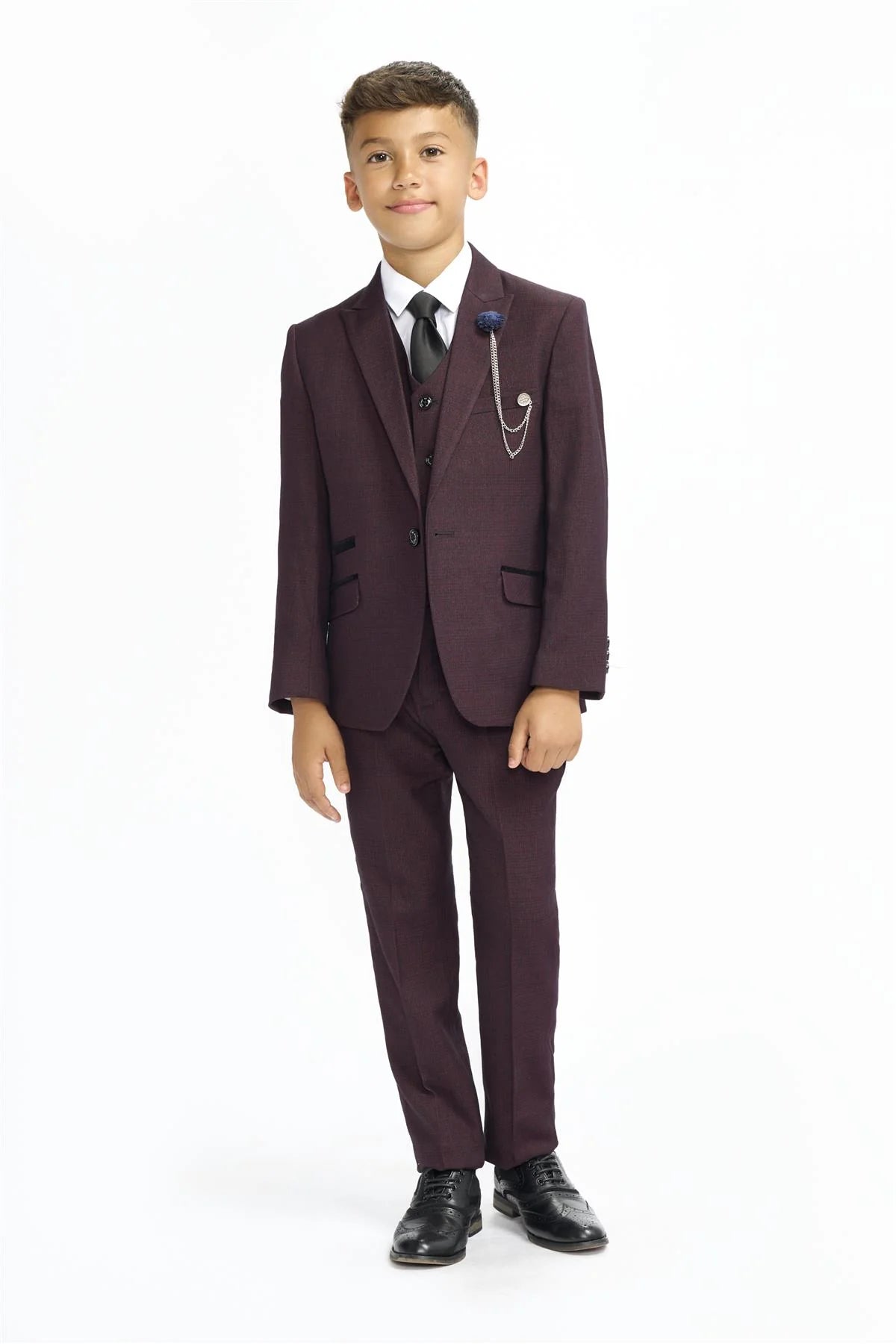 CARIDI – BOYS 3 PIECE SUIT IN MAROON CHECK CAVANI
