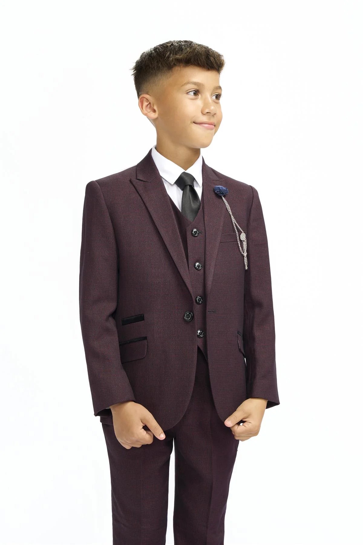 CARIDI – BOYS 3 PIECE SUIT IN MAROON CHECK CAVANI
