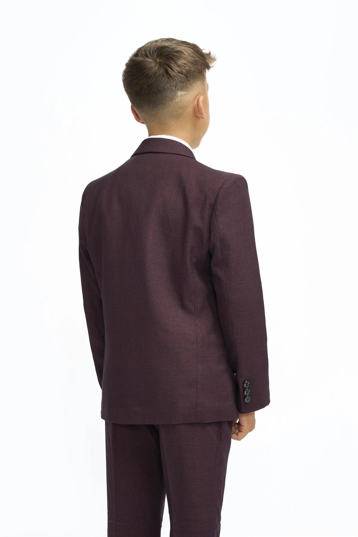 CARIDI – BOYS 3 PIECE SUIT IN MAROON CHECK CAVANI