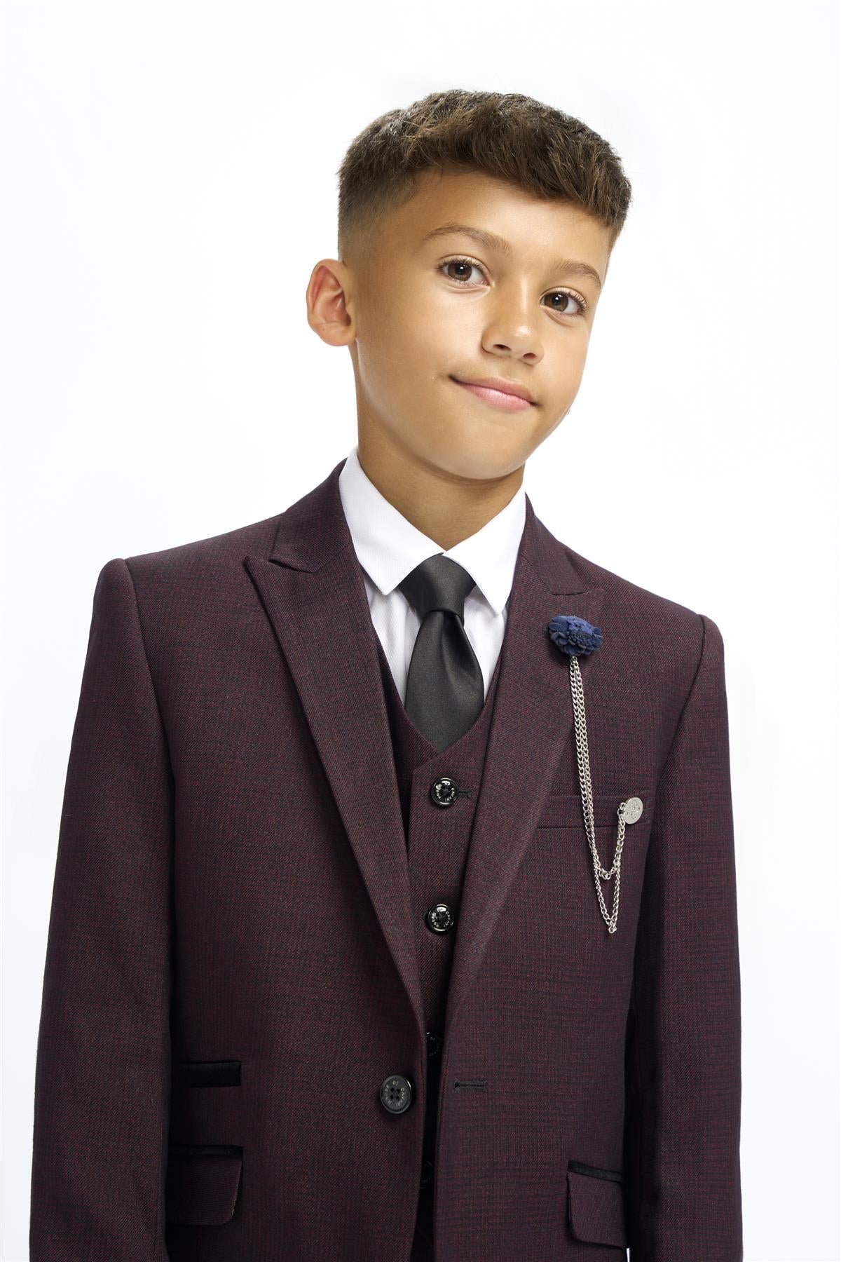 CARIDI – BOYS 3 PIECE SUIT IN MAROON CHECK CAVANI