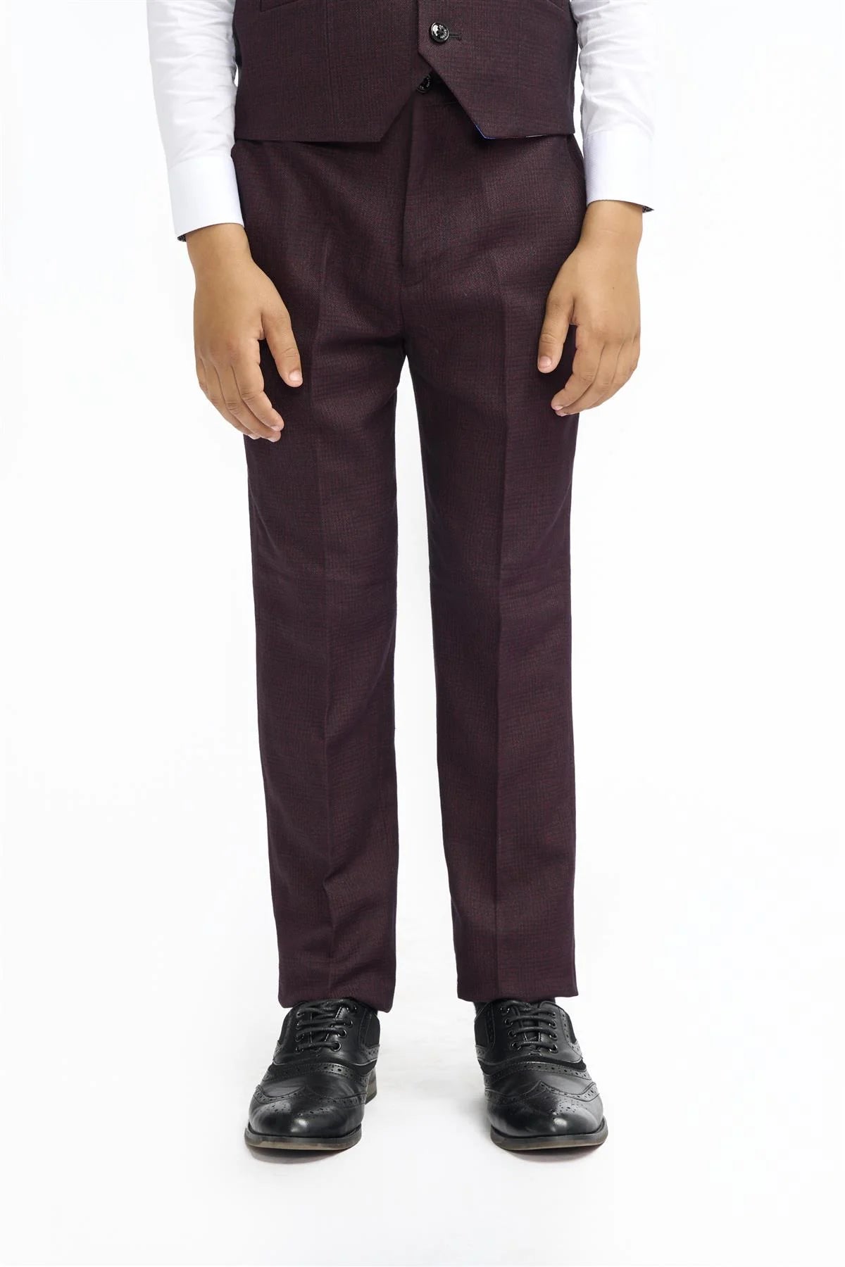 CARIDI – BOYS 3 PIECE SUIT IN MAROON CHECK CAVANI