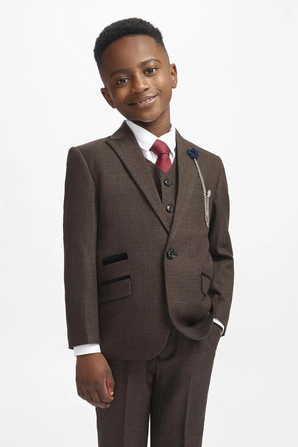 CARIDI – BROWN TWEED CHECK BOYS 3 PIECE SUIT CAVANI