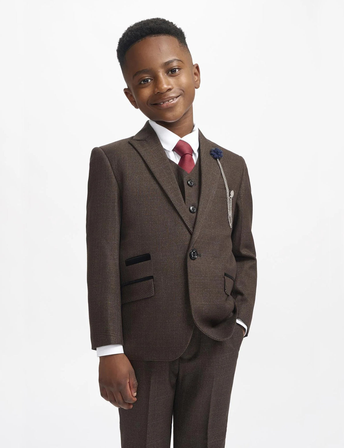 CARIDI – BROWN TWEED CHECK BOYS 3 PIECE SUIT CAVANI