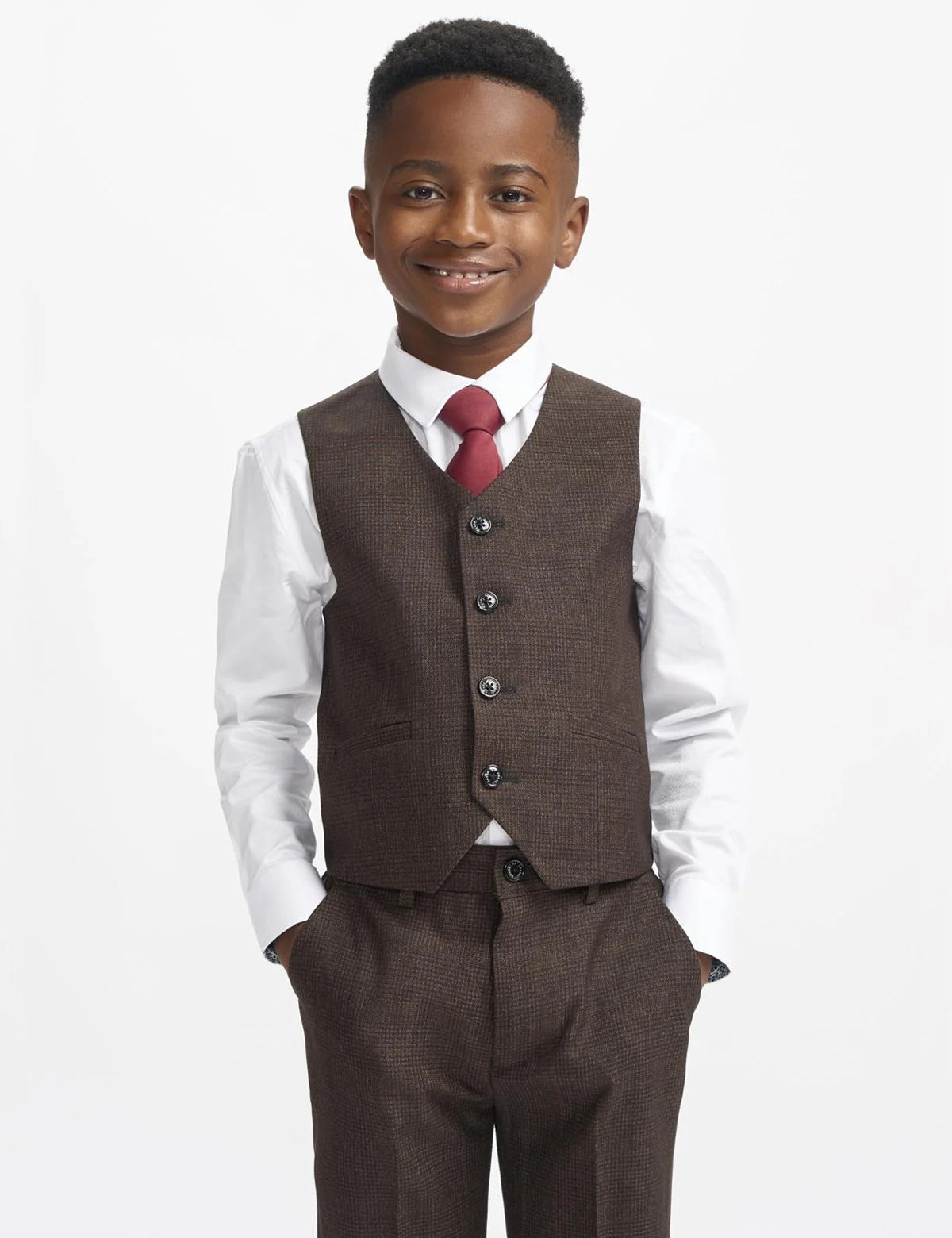 CARIDI – BROWN TWEED CHECK BOYS 3 PIECE SUIT CAVANI