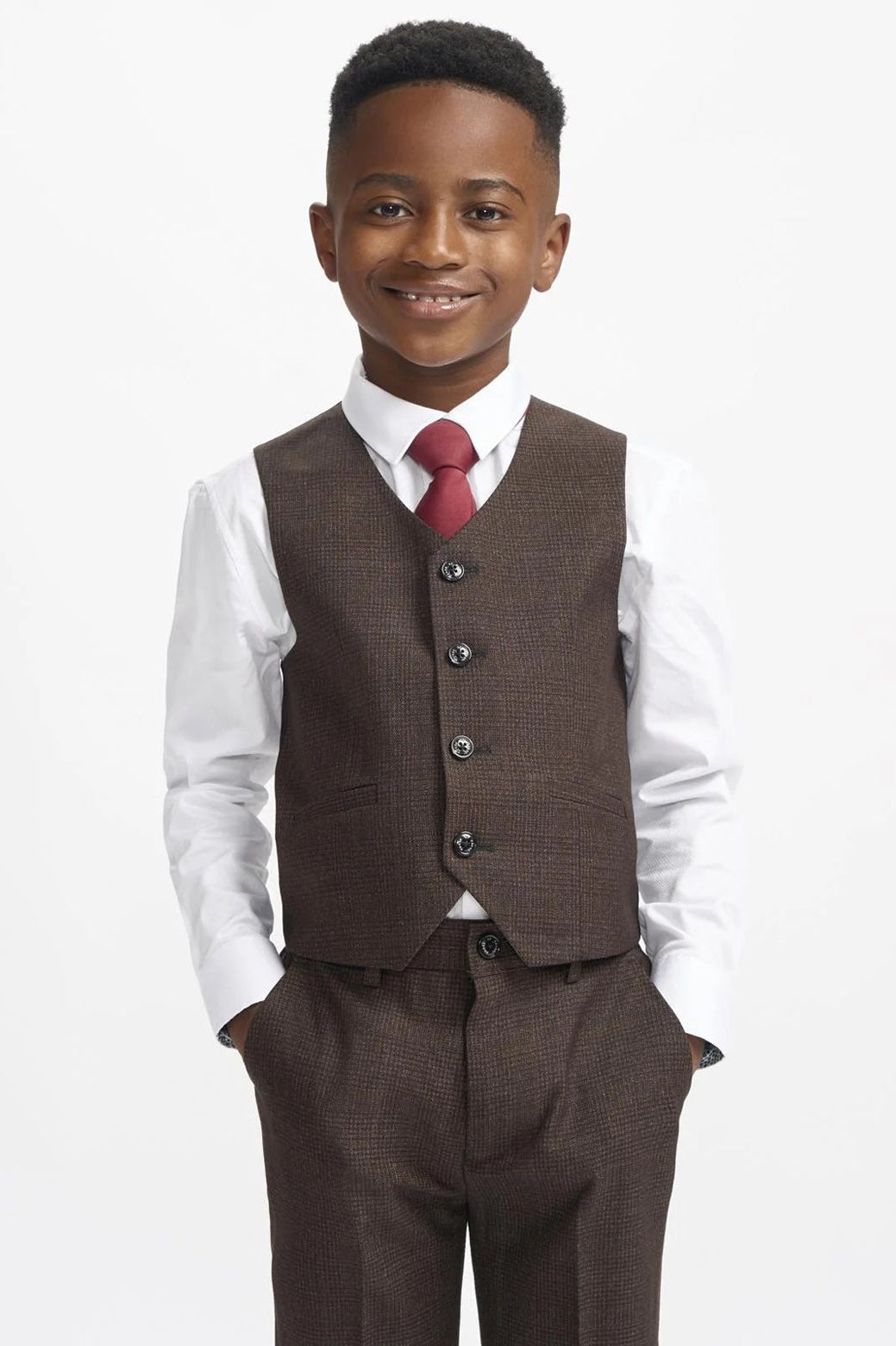 CARIDI – BROWN TWEED CHECK BOYS 3 PIECE SUIT CAVANI